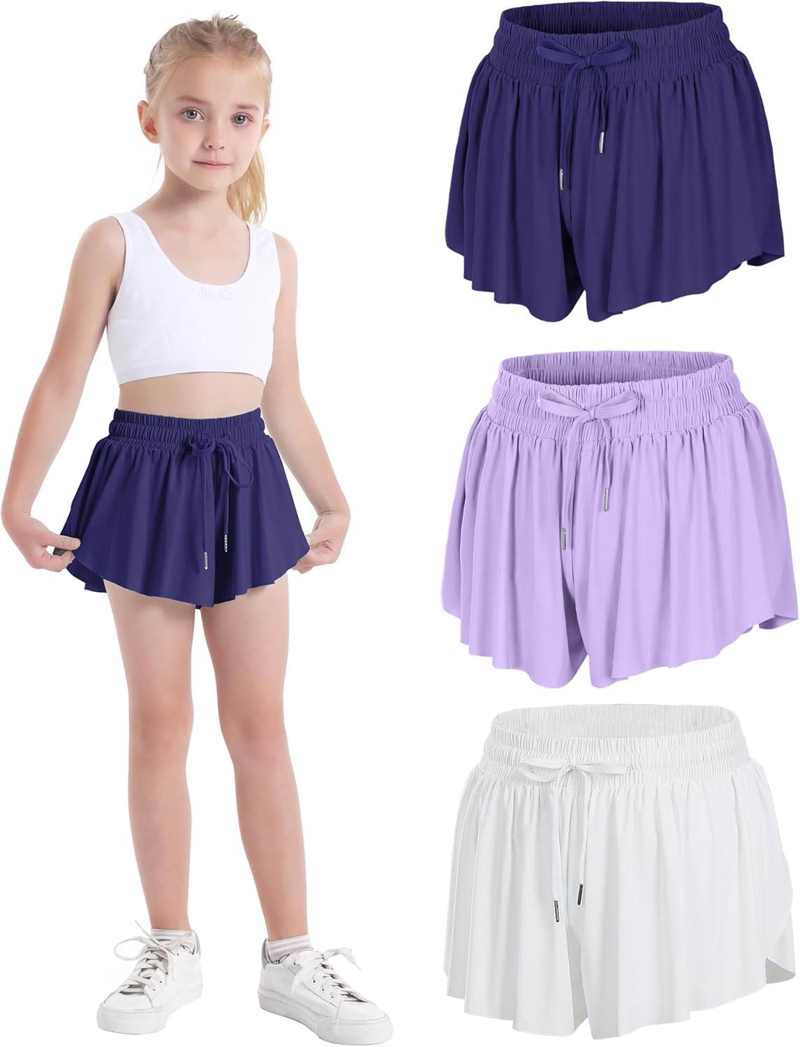 HASMES Girls Butterfly Shorts for Running Dance Cheer 5-14Y