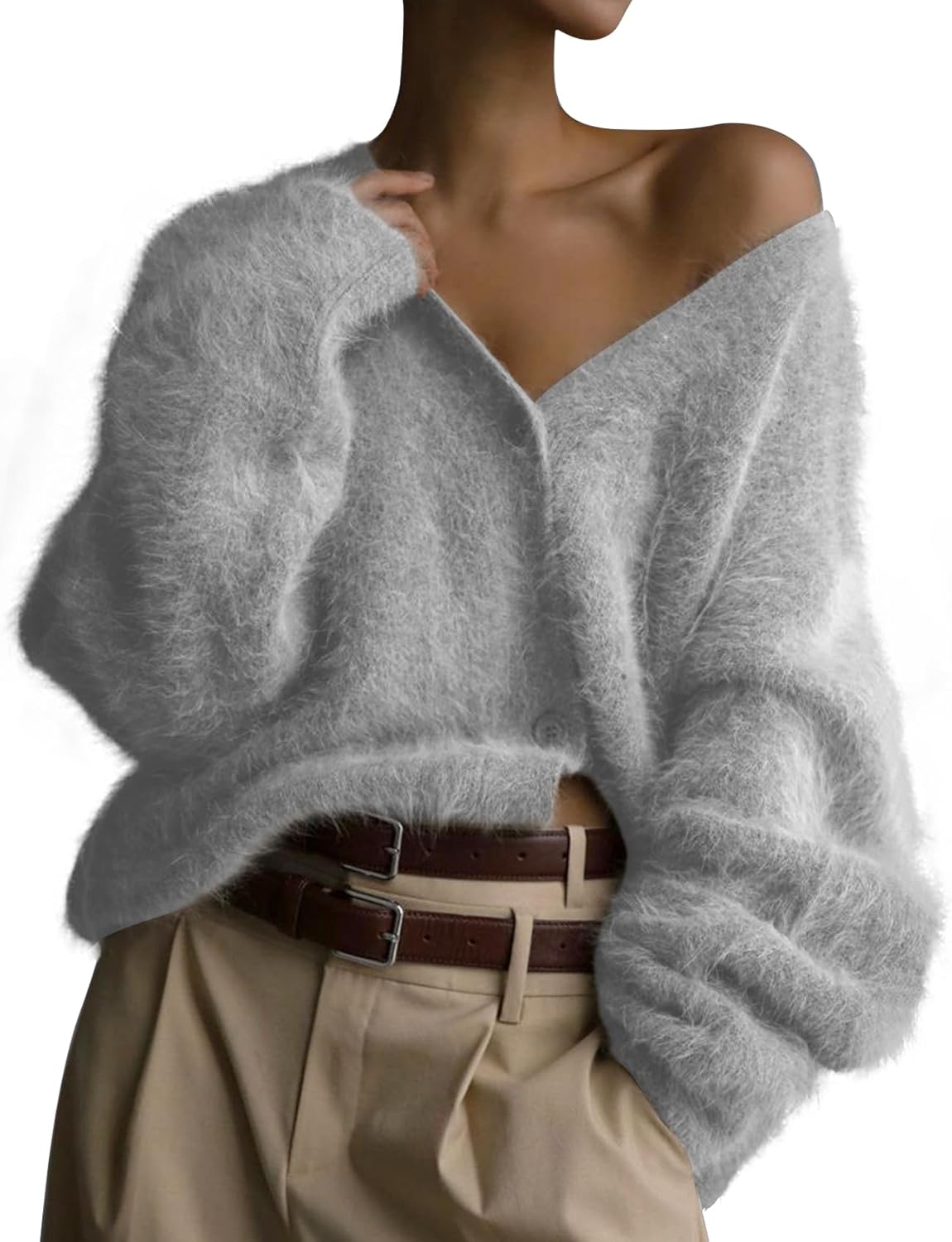 Womens Fuzzy Mohair Cardigan Open Front for Cozy Comfort
