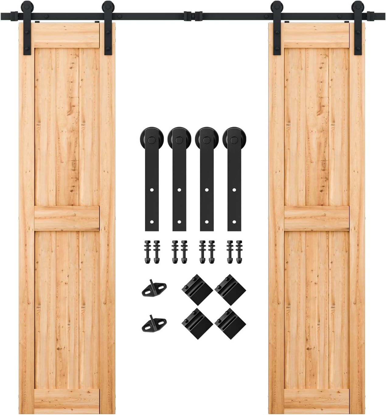 SMARTSTANDARD 7FT Heavy Duty Double Door Sliding Barn Door Kit