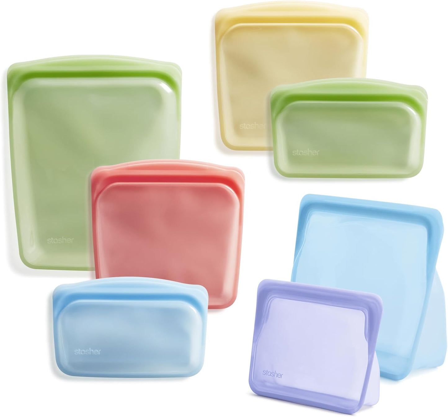 Stasher Premium Silicone Reusable Food Storage Bags, 7-Pack