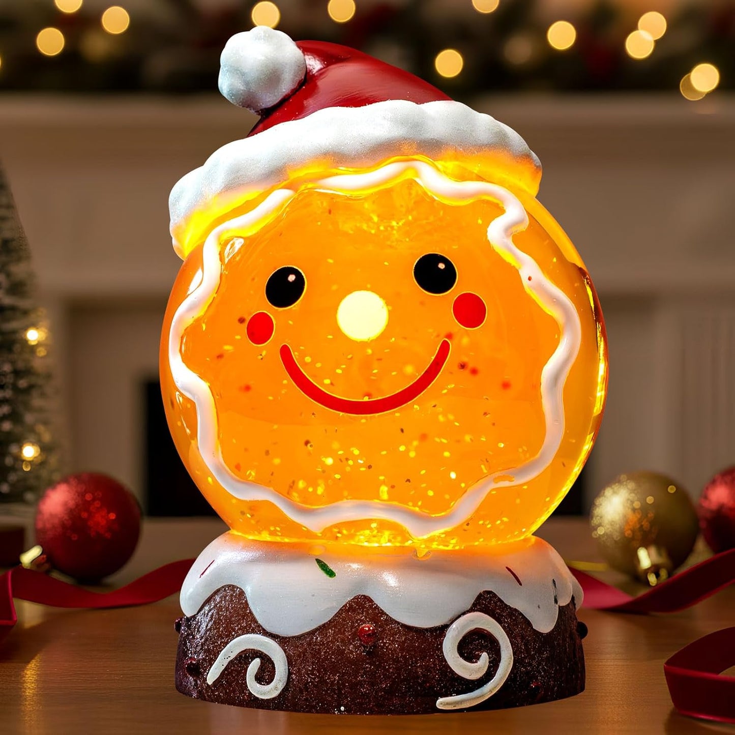 Christmas Music Snowglobe Lantern with Gingerbread Man Decoration