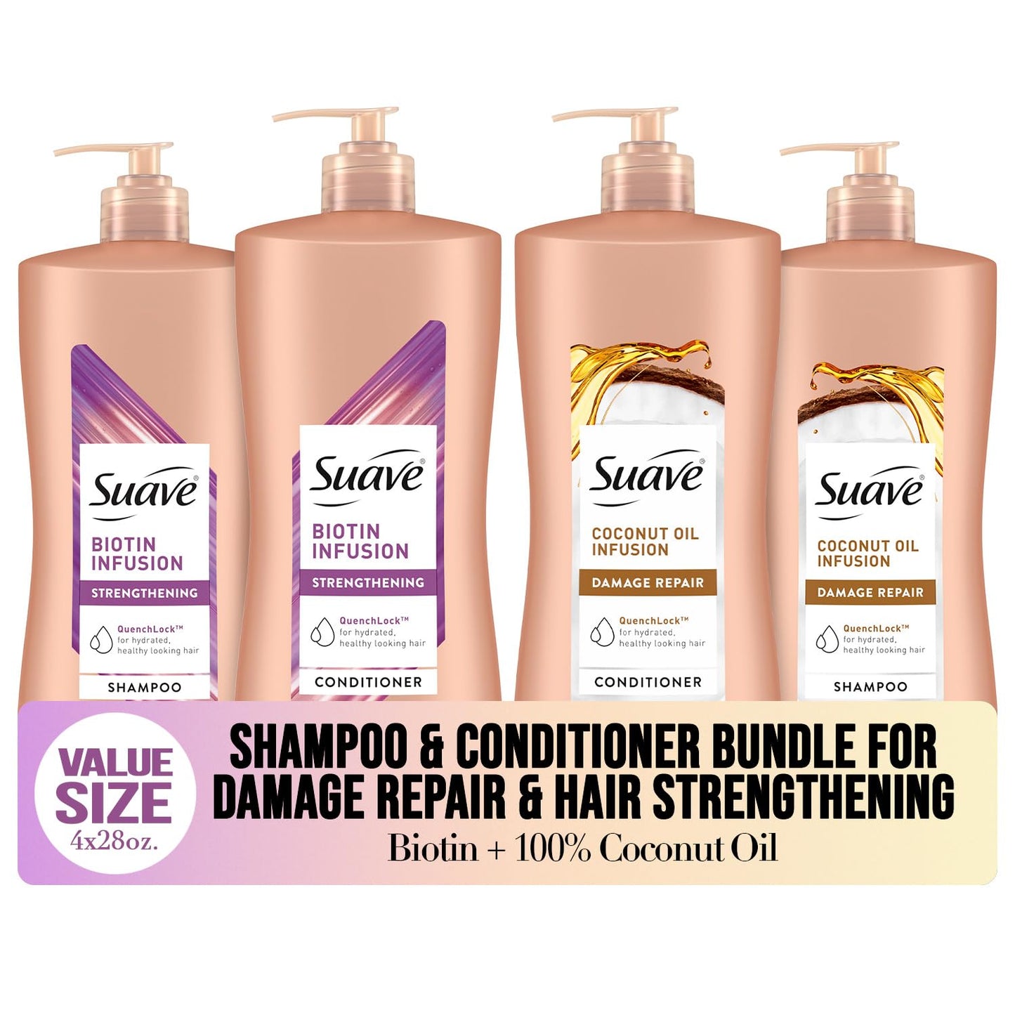 Suave 4-Piece Hair Repair Bundle, Coconut Oil & Biotin Infusion