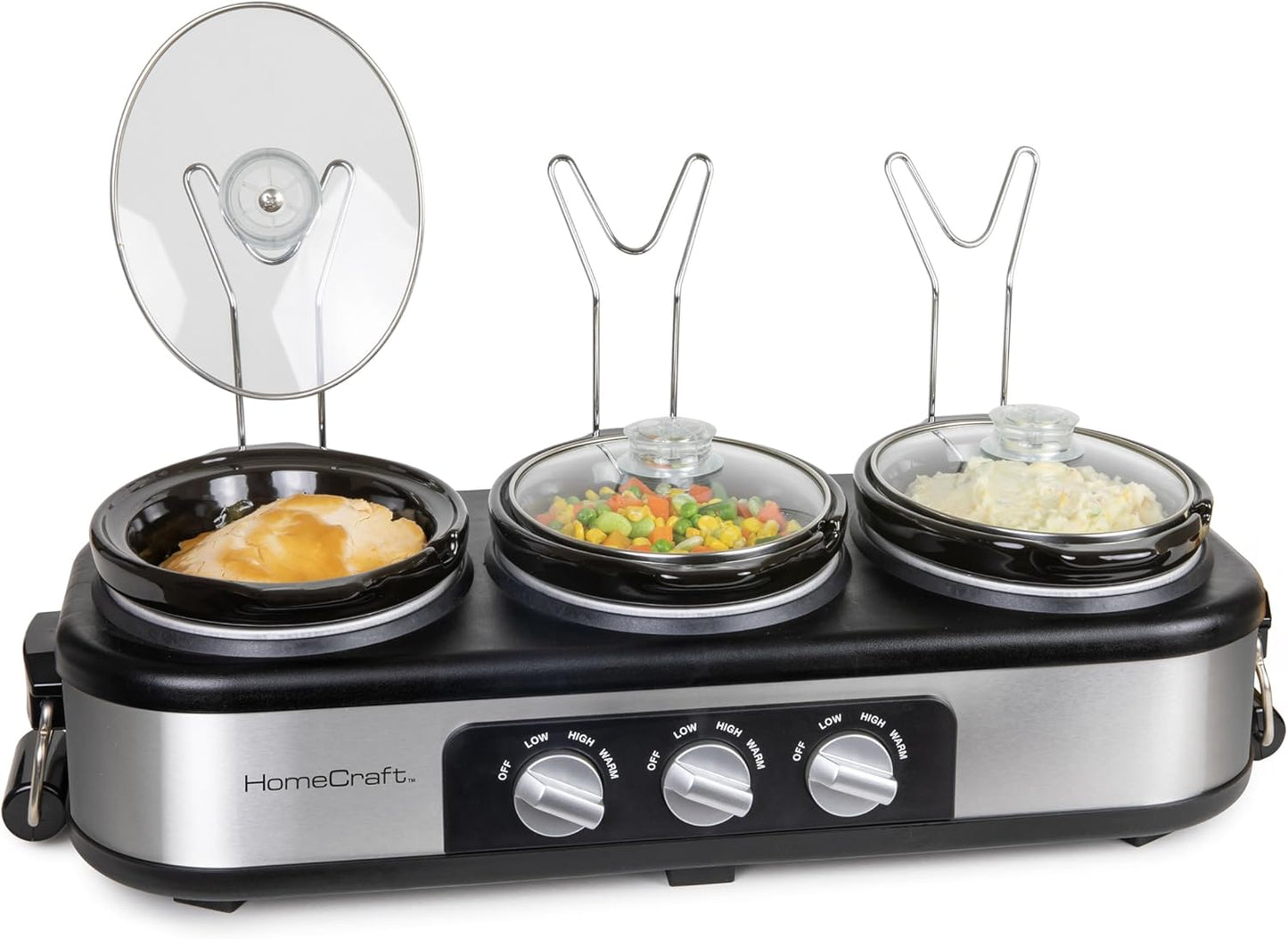 HomeCraft Stainless Steel 3-Station 1.5-Quart Slow Cooker Buffet