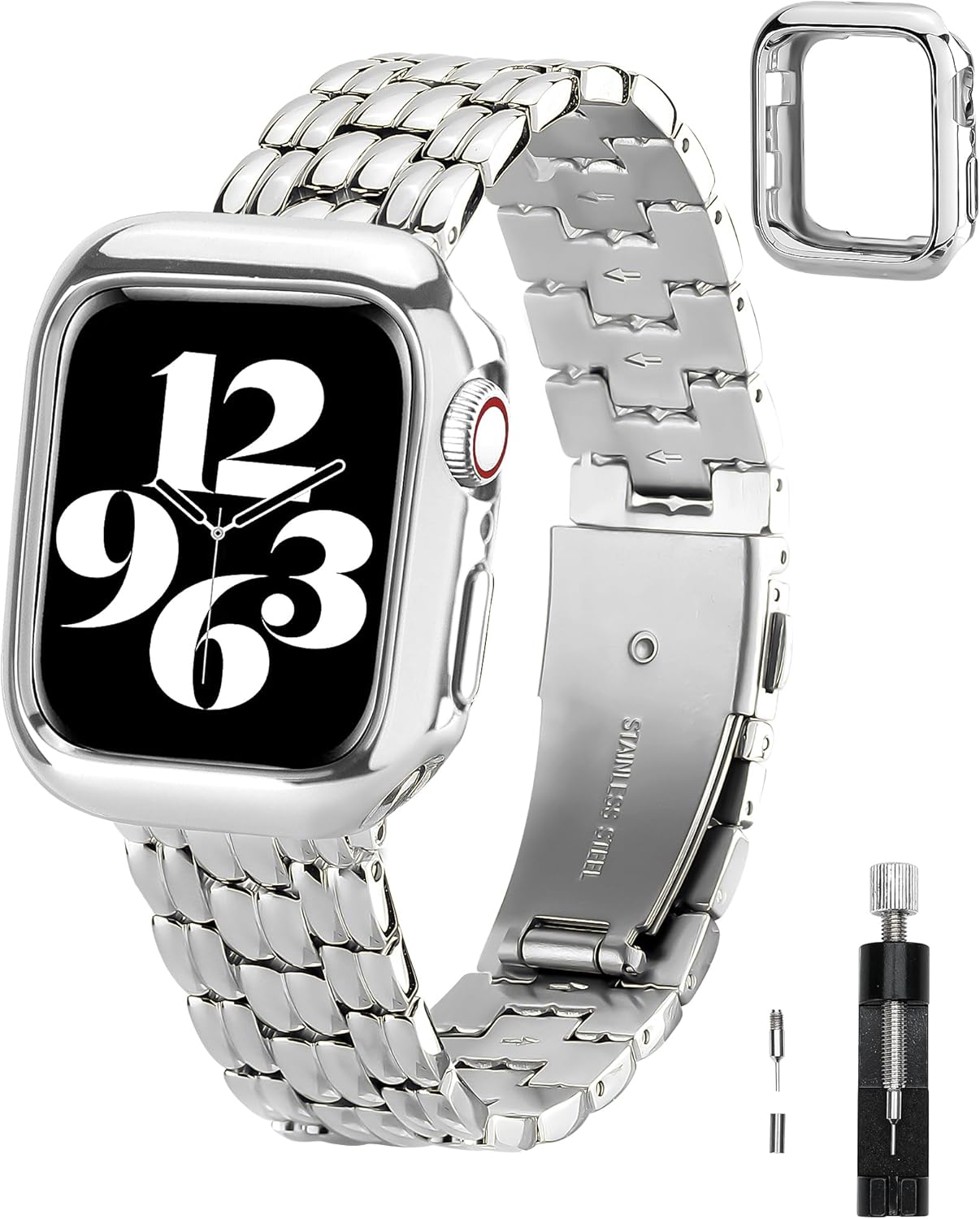 TISIMO Shiny Stainless Steel Apple Watch Band for Women