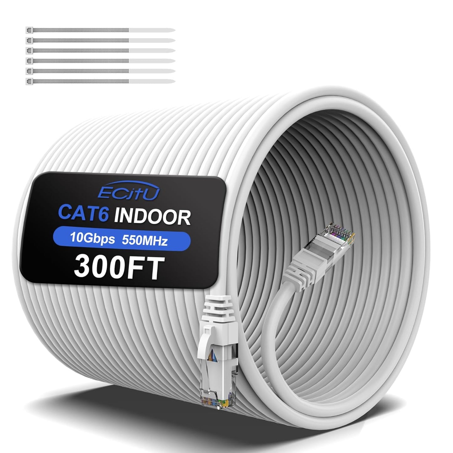 High-Speed 300FT Cat6 Ethernet Cable + 25 Ties