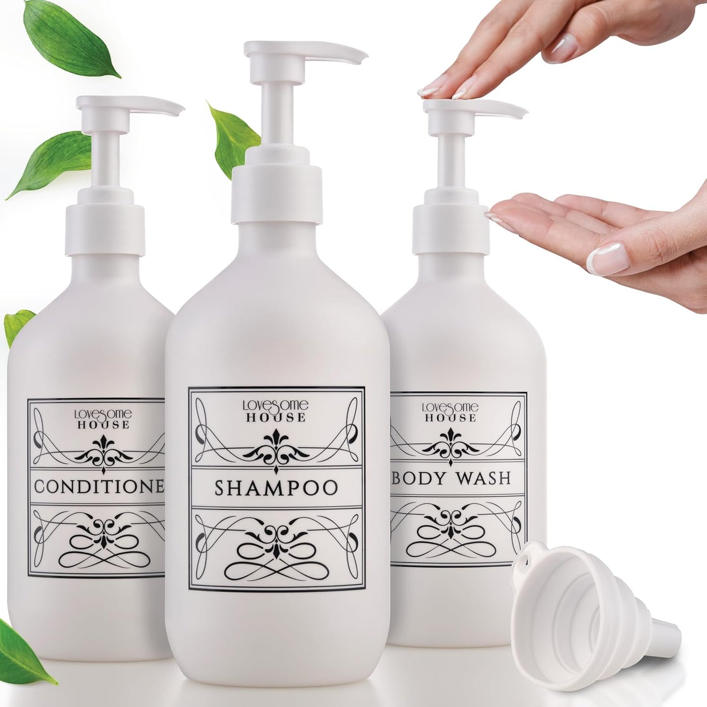 Stylish Refillable Shampoo Set - 16 oz Dispenser Bottles - Lovesome House
