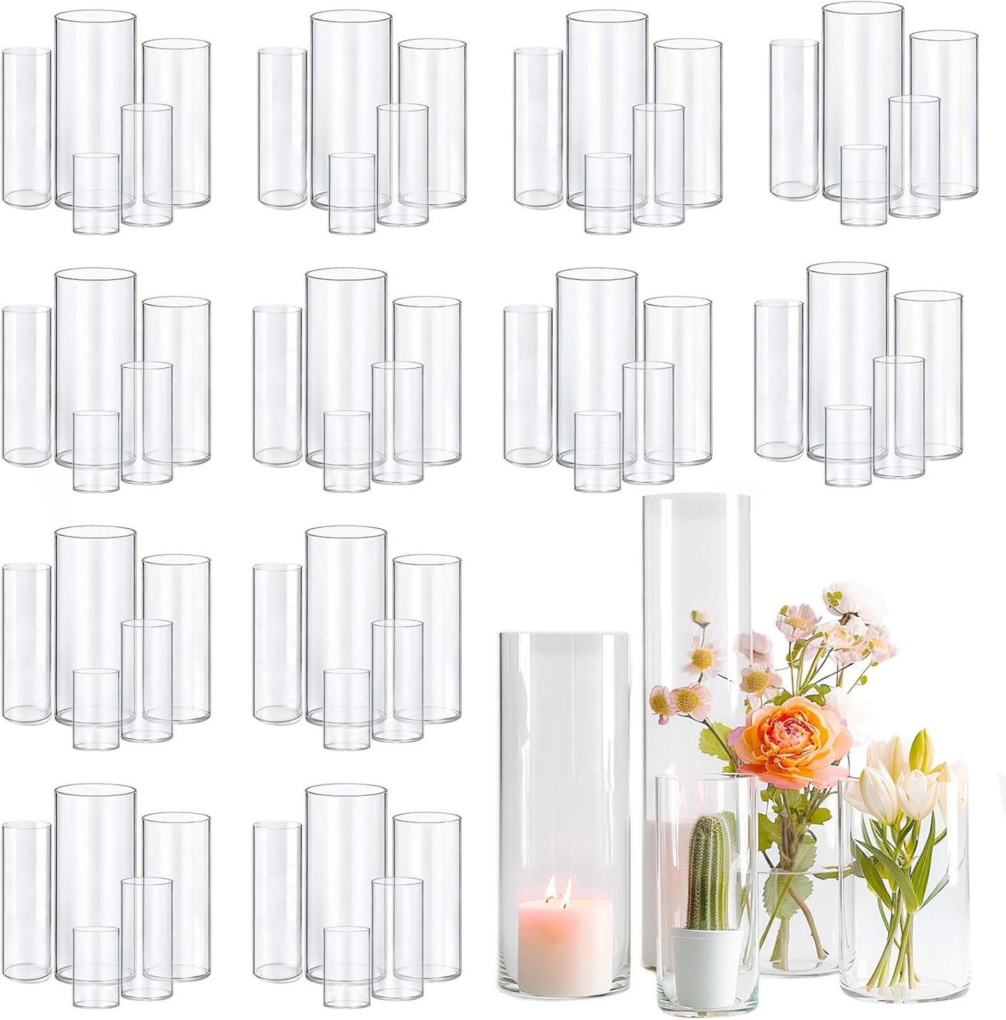 60pcs Glass Vase Cylinder Vases for Elegant Home Decor Centerpieces