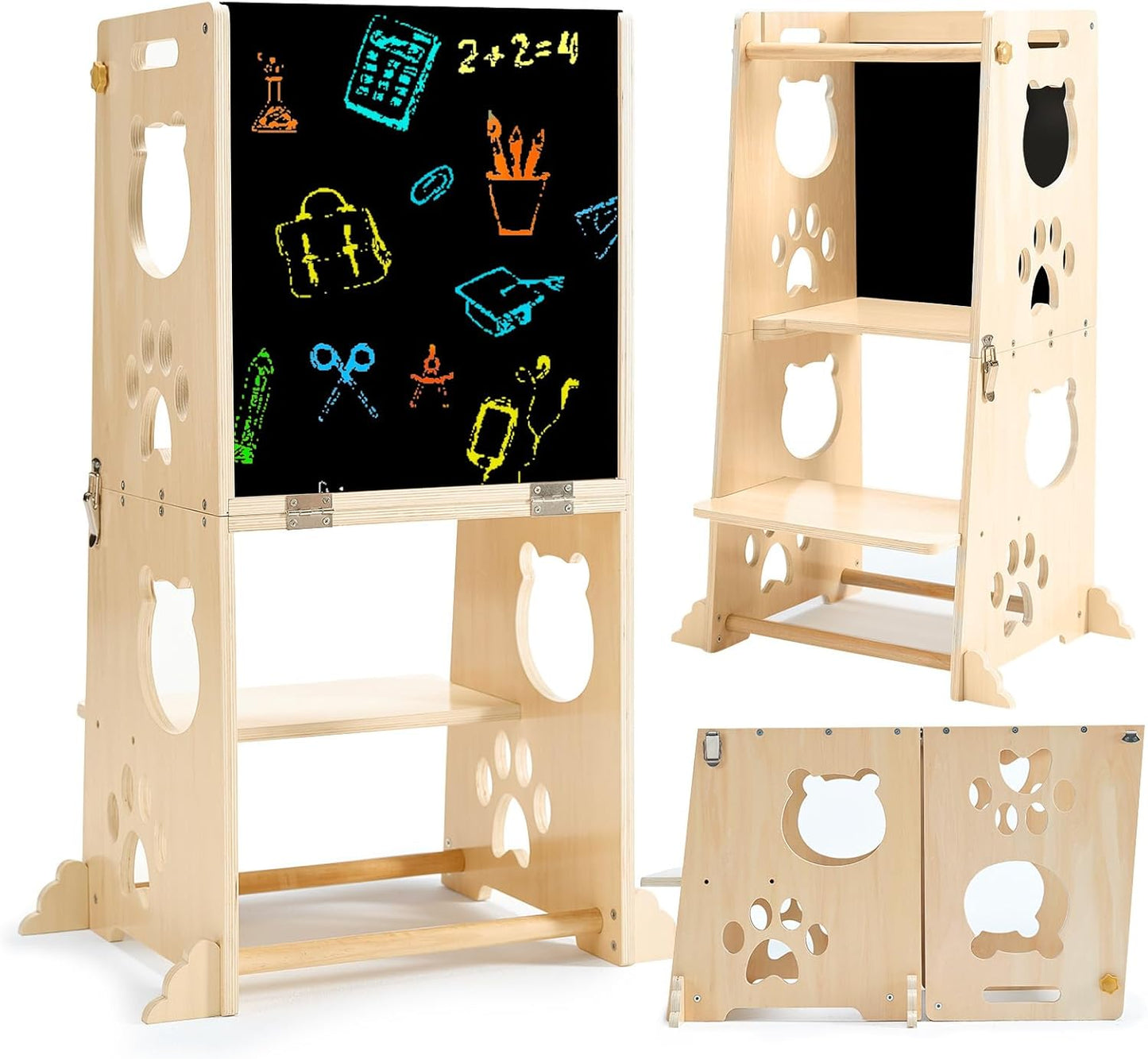 Collapsible Toddler Kitchen Step Stool with Blackboard for Kids