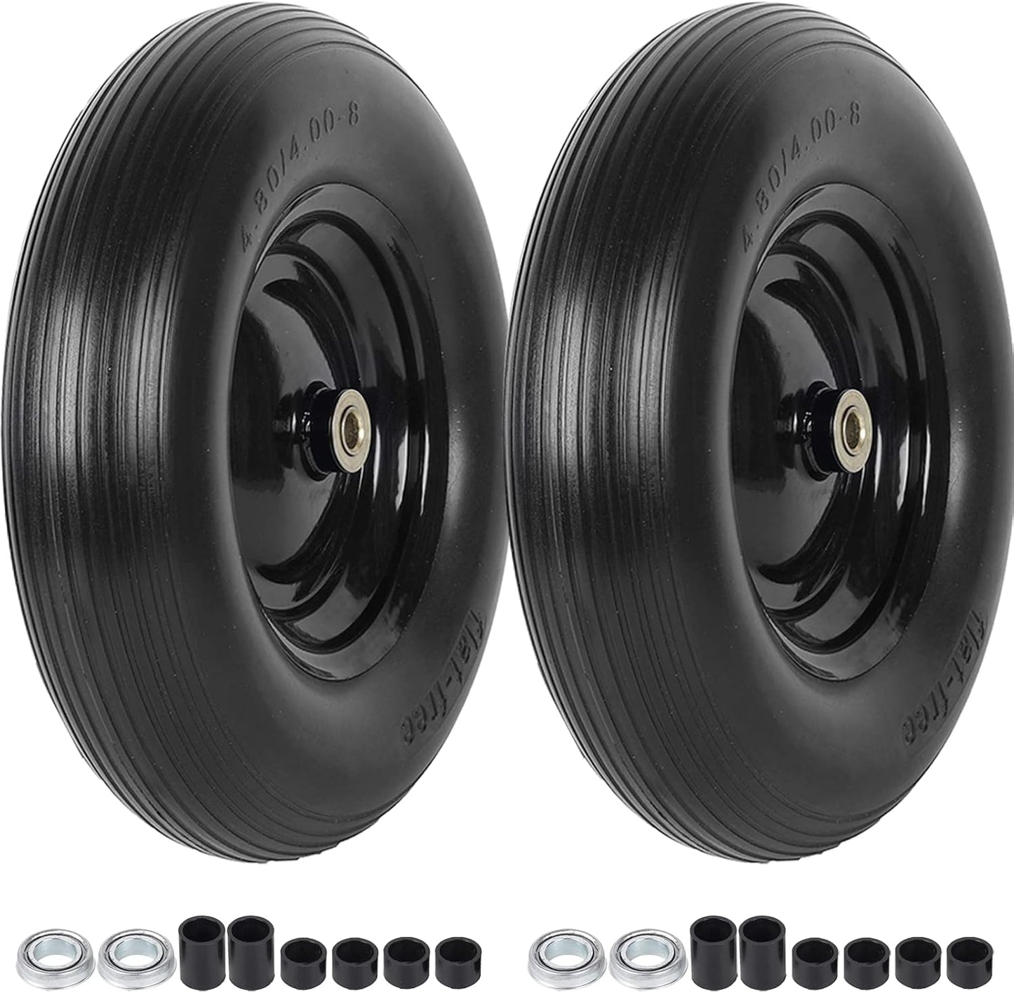 Flat Free Solid Wheelbarrow Tires 4.80/4.00-8 with Adapter Kit