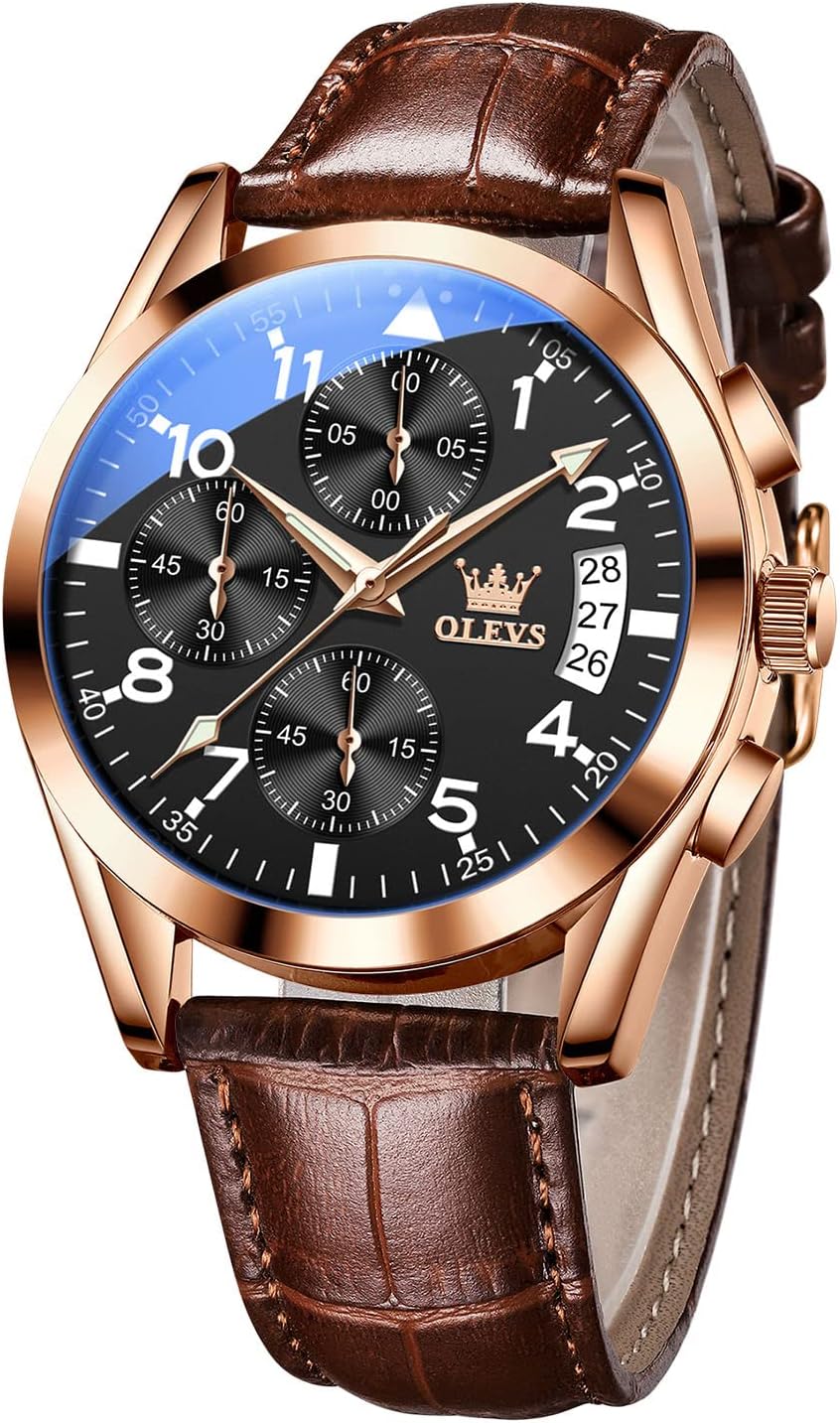 OLEVS Men's Casual Leather Watch: Stylish Chronograph Design