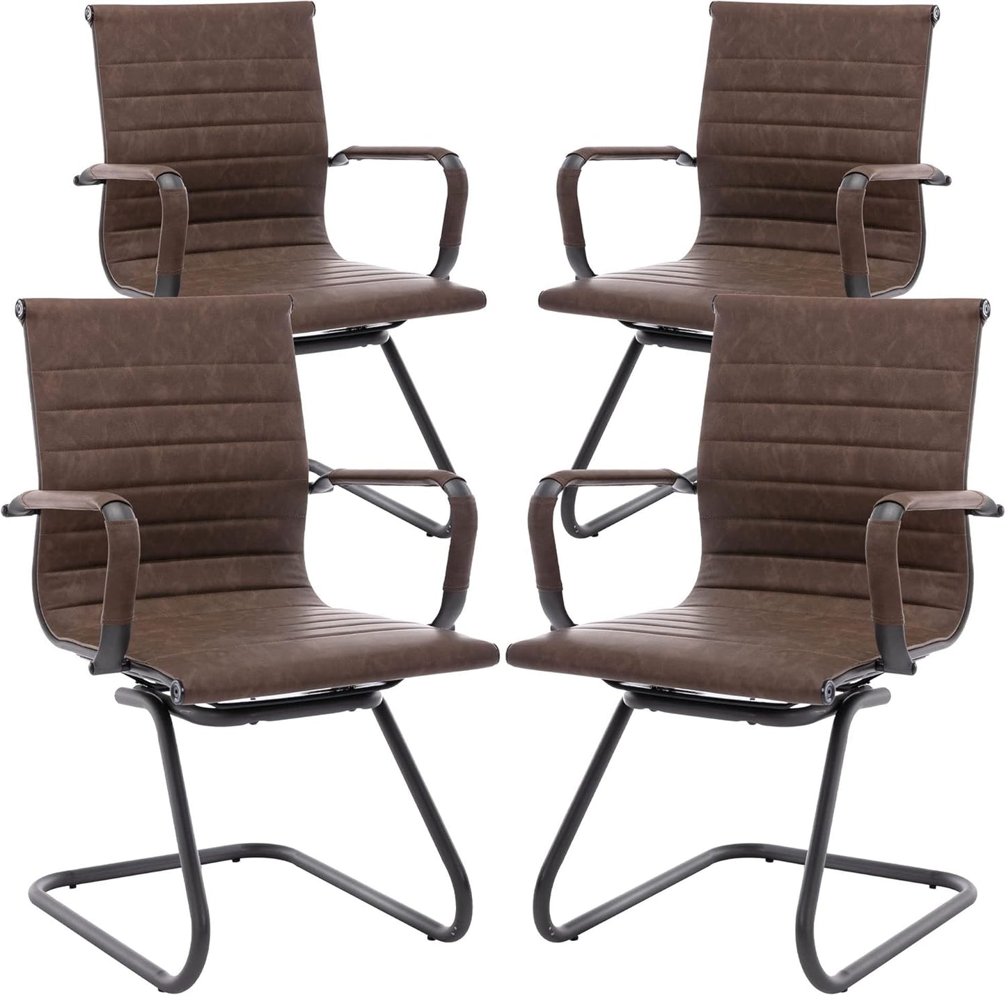 Office Desk Chair No Wheels Set of 4 PU Leather Computer Chairs