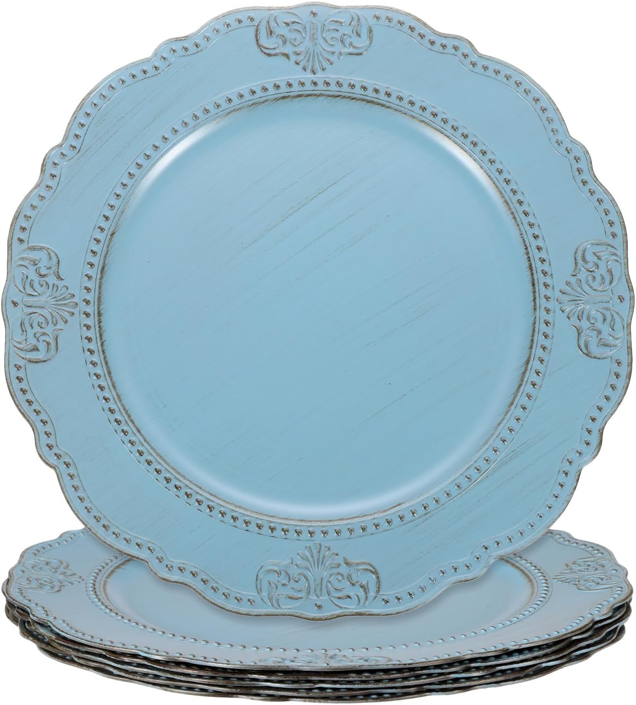 Vintage Blue Beaded Charger Plates Set