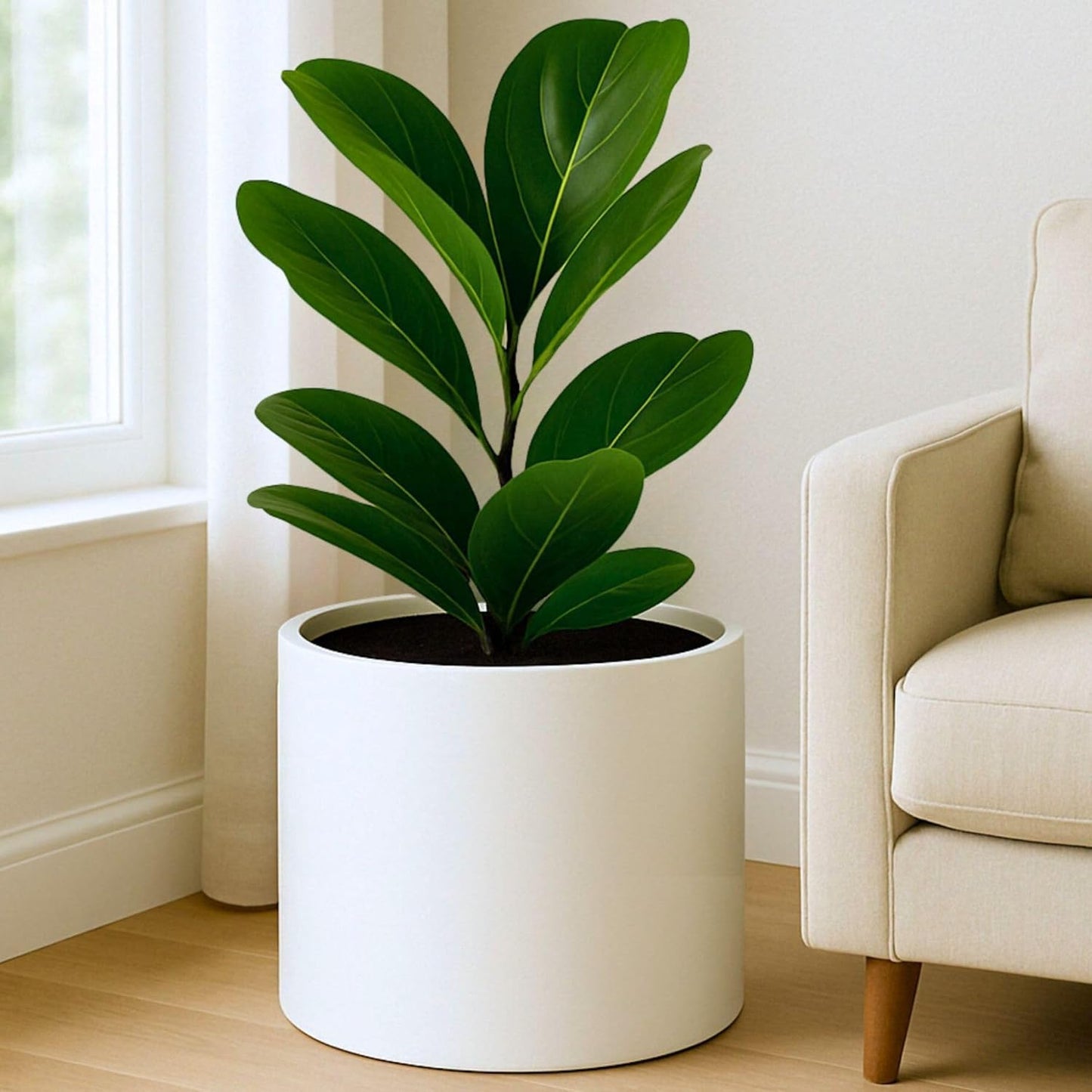 Extra Large 14.6 Inch Fiberstone Planter for Indoor & Outdoor Use