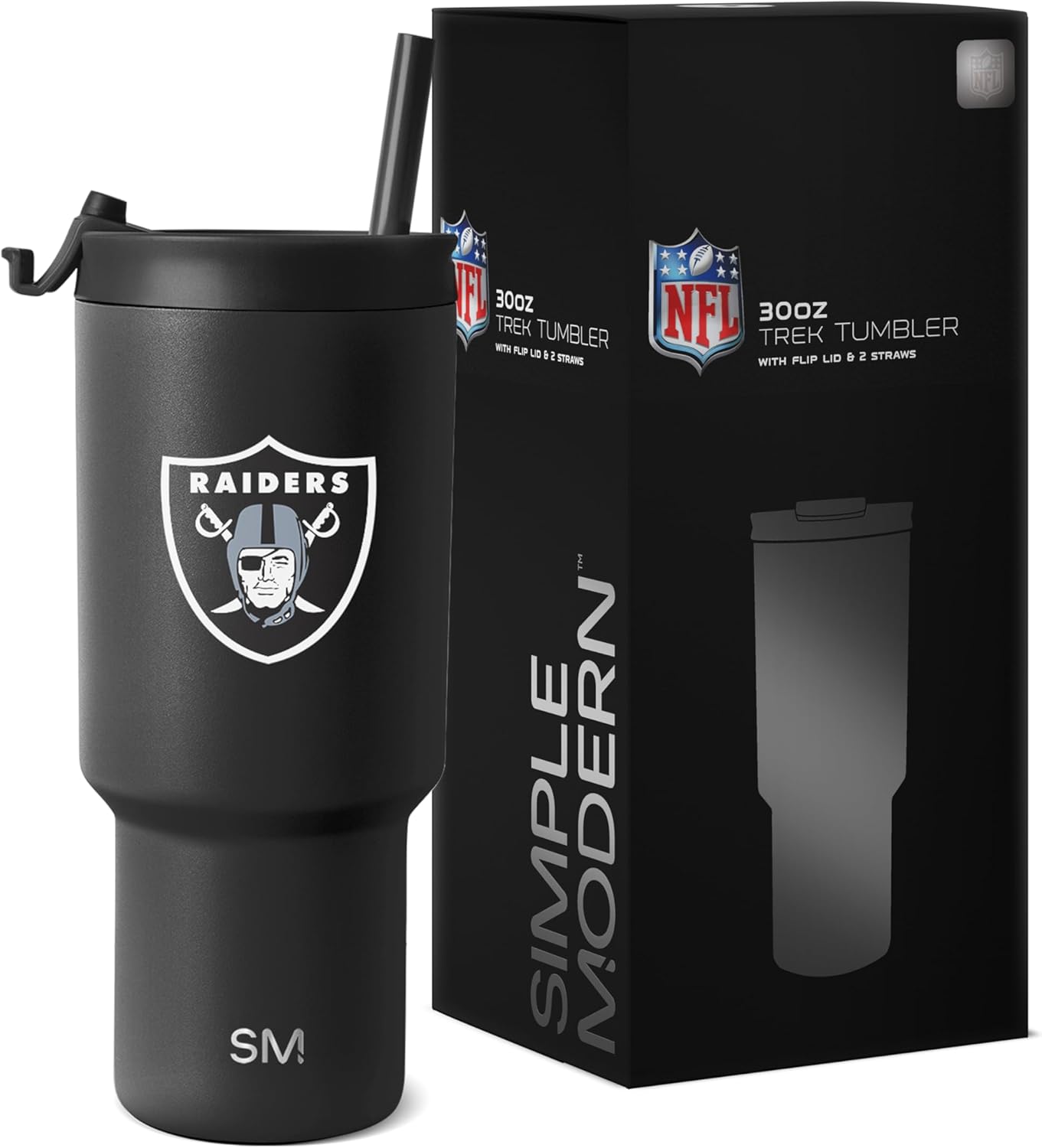 30 oz Oakland Raiders Tumbler with Flip Lid and Straws - Insulated