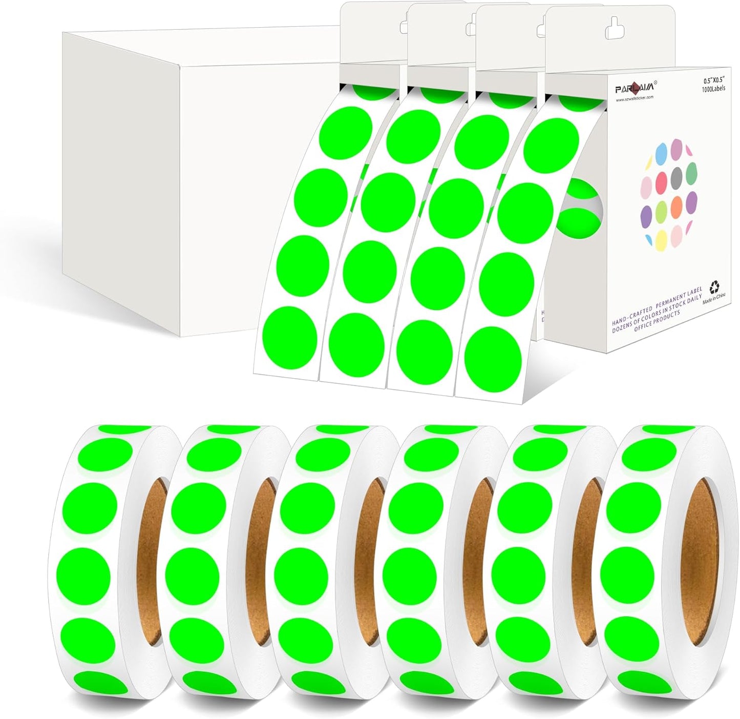 Fluorescent Green Dot Stickers for Office and Classroom Use