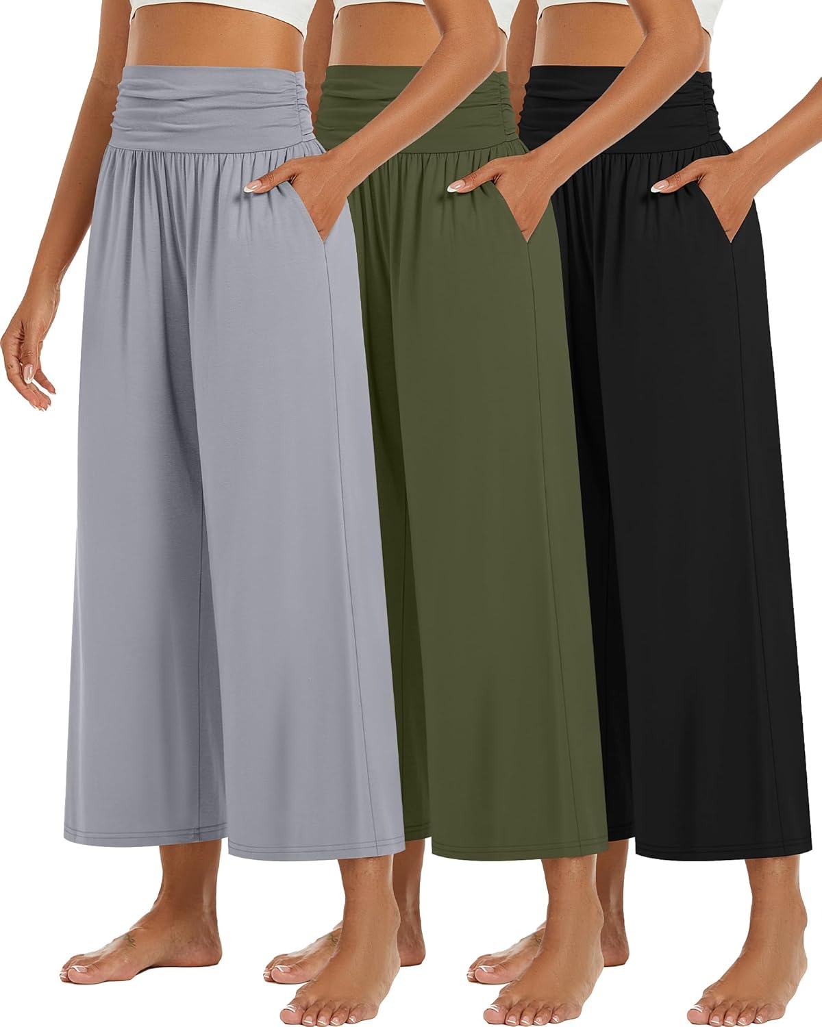Wide Leg Cropped Pants for Women - Stylish High Waist Lounge