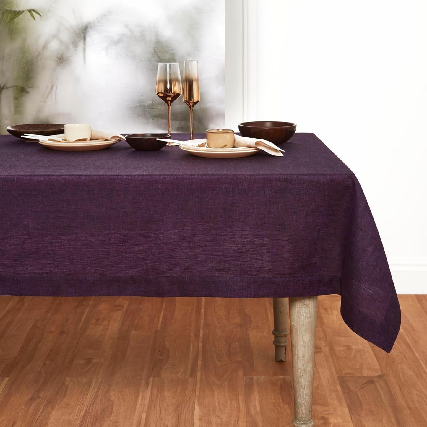 Pure Linen Grape Tablecloth 60 x 132 Inch for Elegant Dining