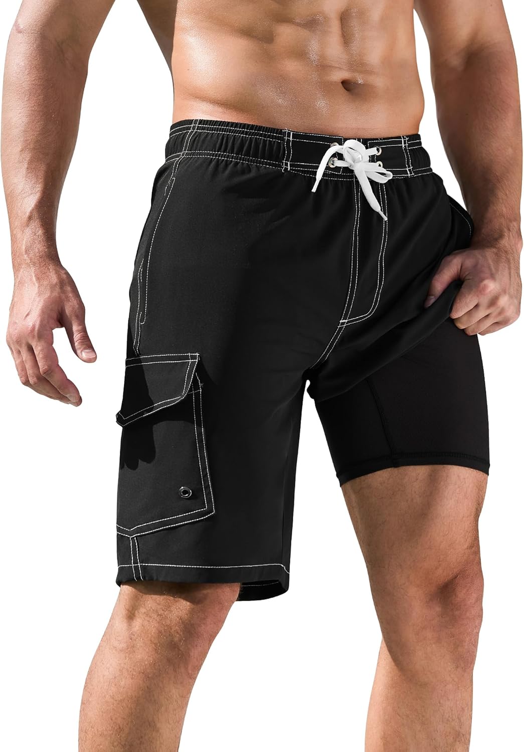 SILKWORLD Mens Swim Trunks with Compression Liner for Comfort