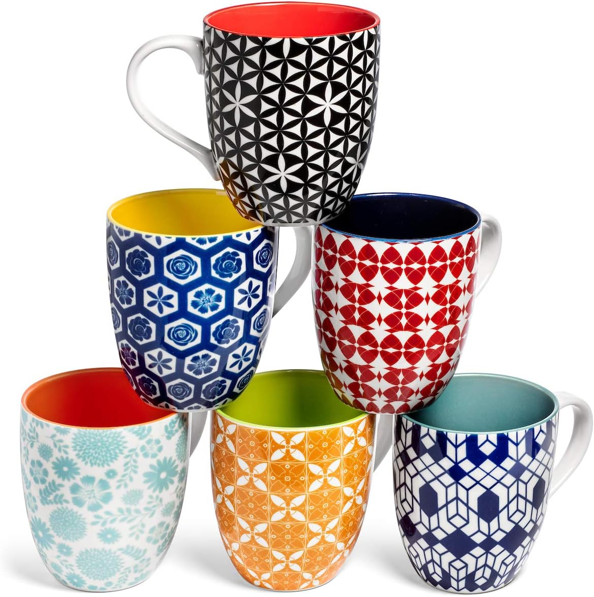 Large Coffee Mug Set of 6 - Durable Porcelain Cups for All