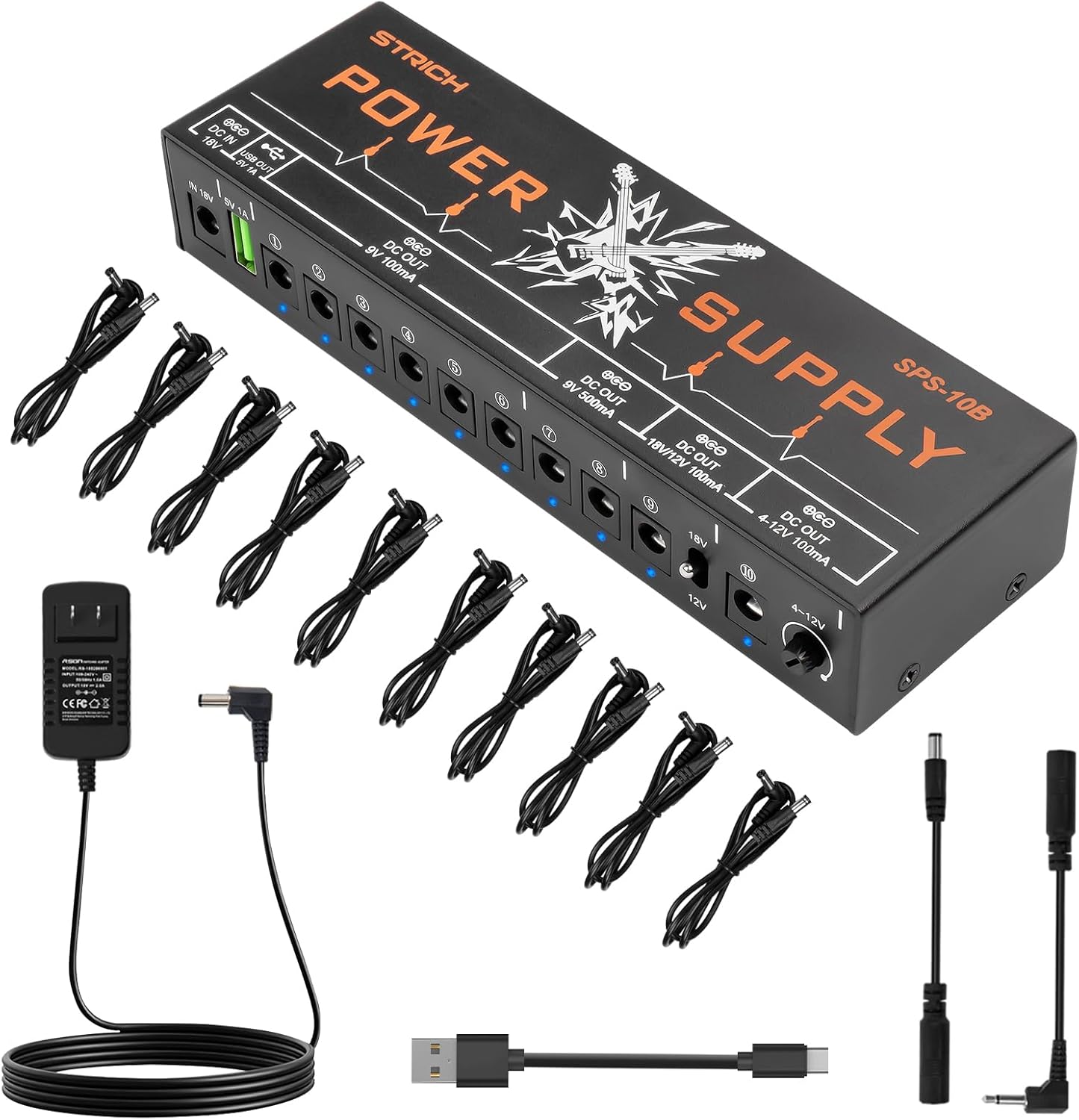 STRICH SPS-10B Pedal Power Supply with 10 Independent Outputs