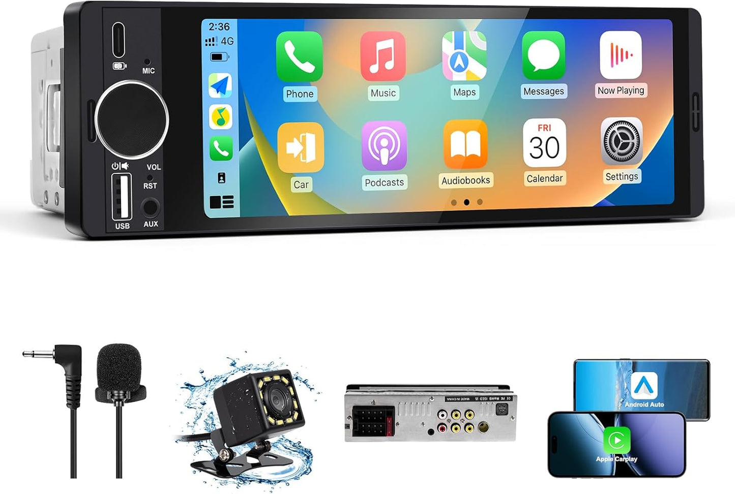 Single Din Car Stereo with Apple CarPlay & Android Auto Features