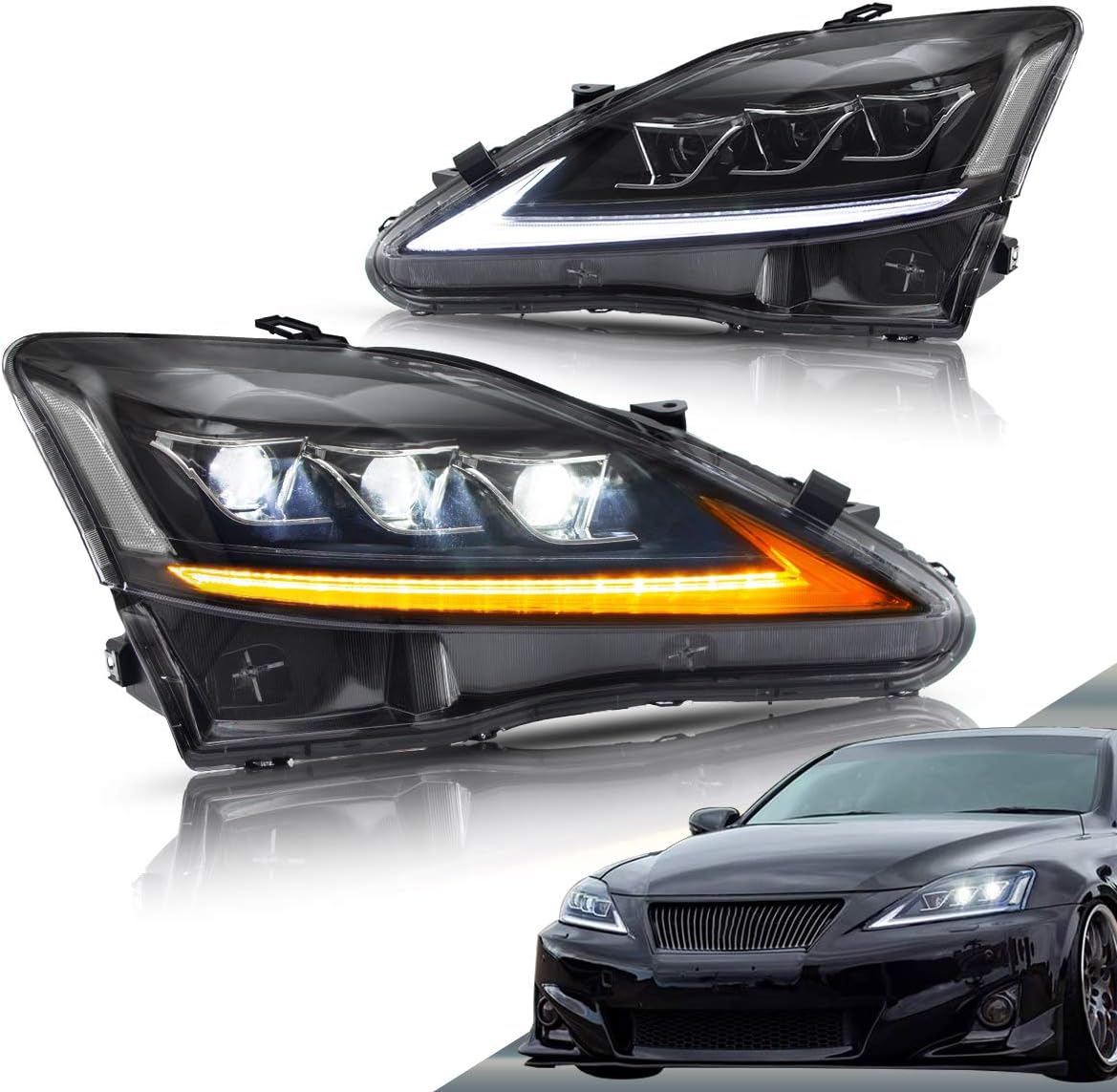VLAND Led Headlights for Lexus IS250 IS350 with Sequential Indicators