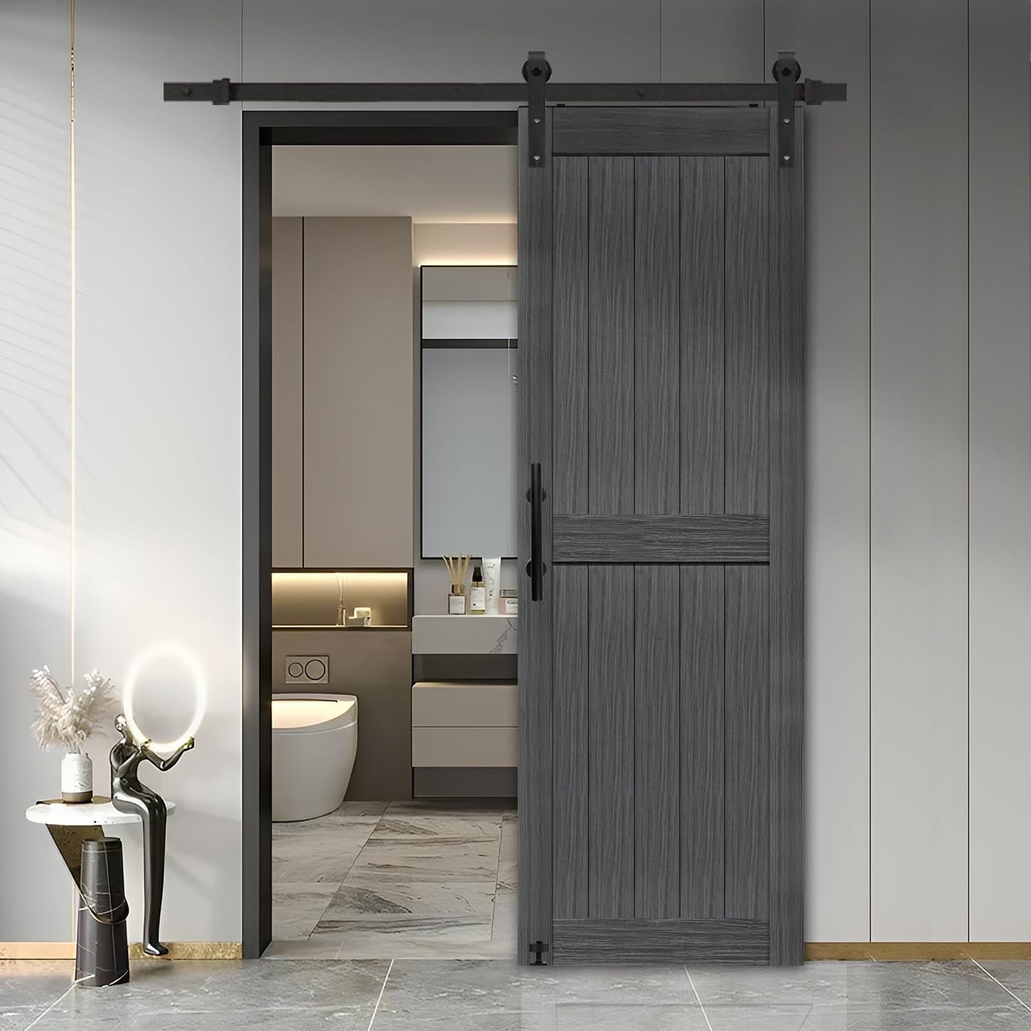 24in x 84in Deep Gray Barn Door with Sliding Hardware Kit