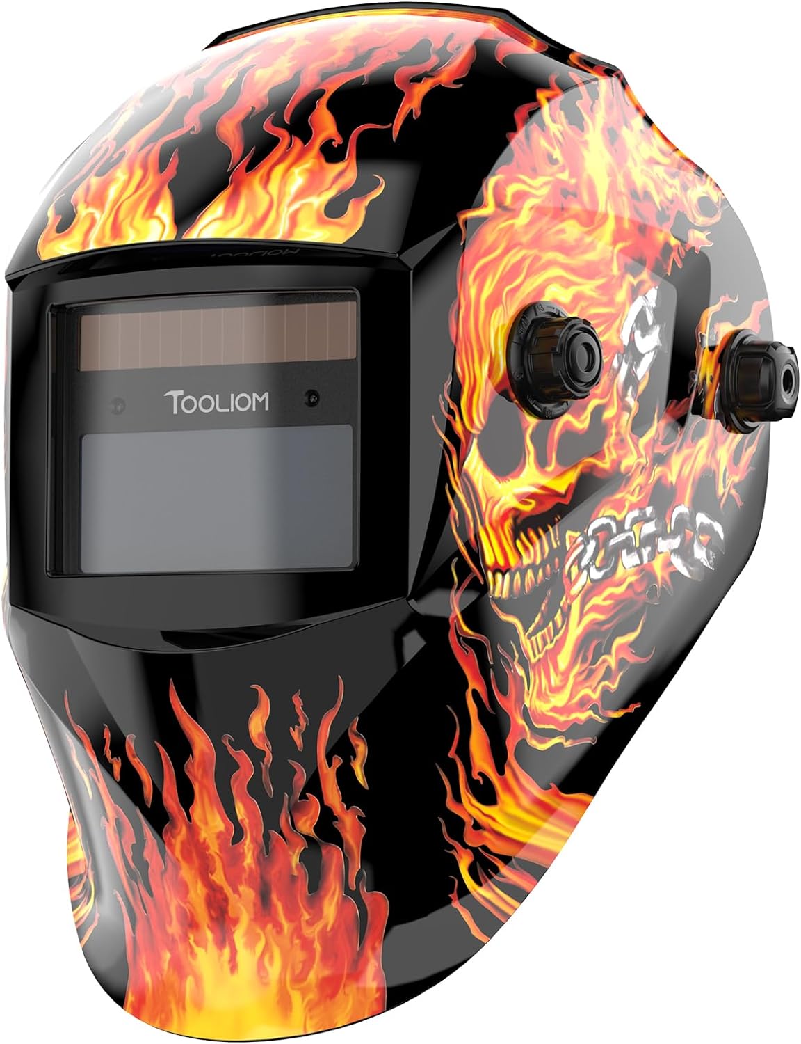 Tooliom Solar-Powered Welding Helmet - Flaming Skull Design