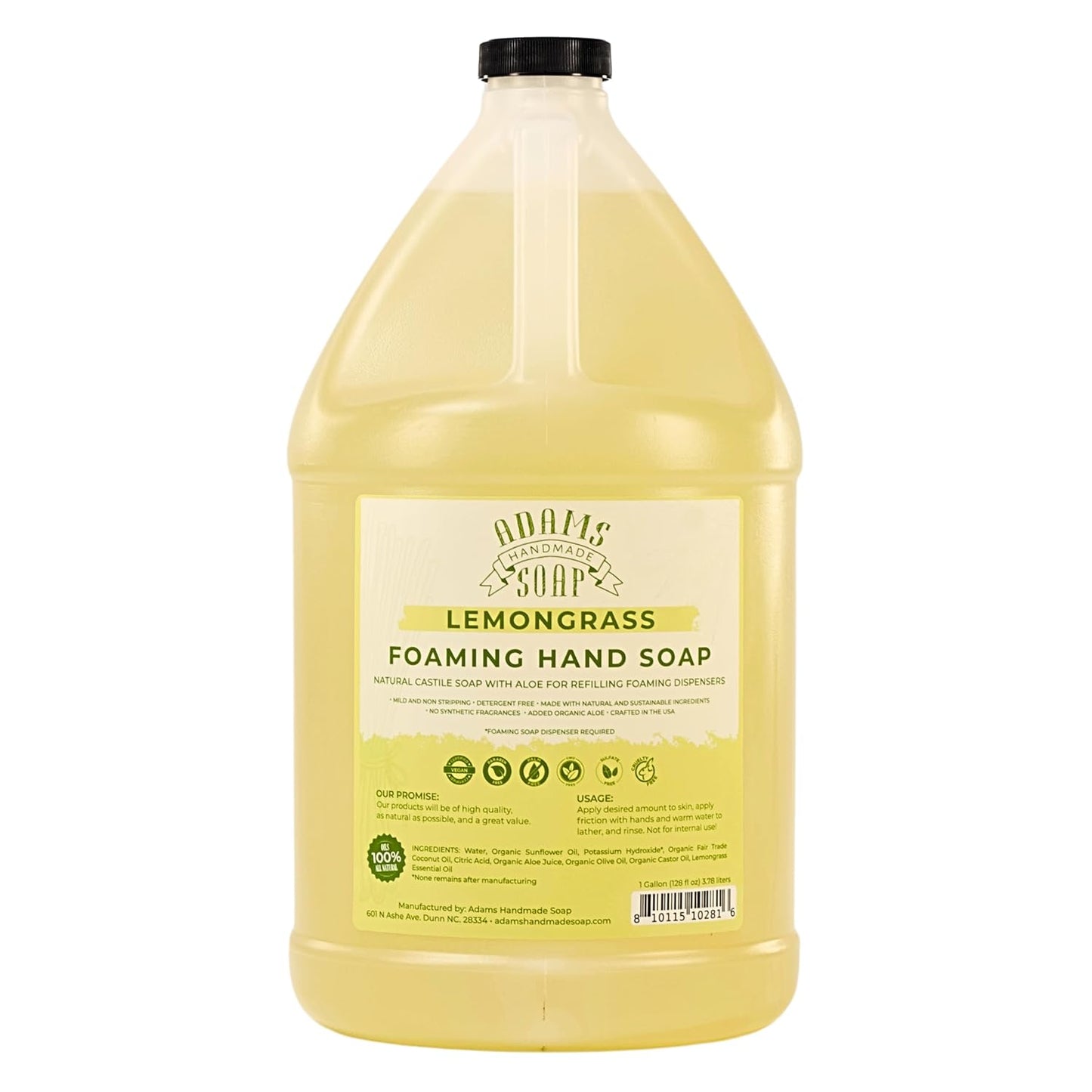 Lemongrass Liquid Foaming Soap 1 Gal - Eco-Friendly Castile