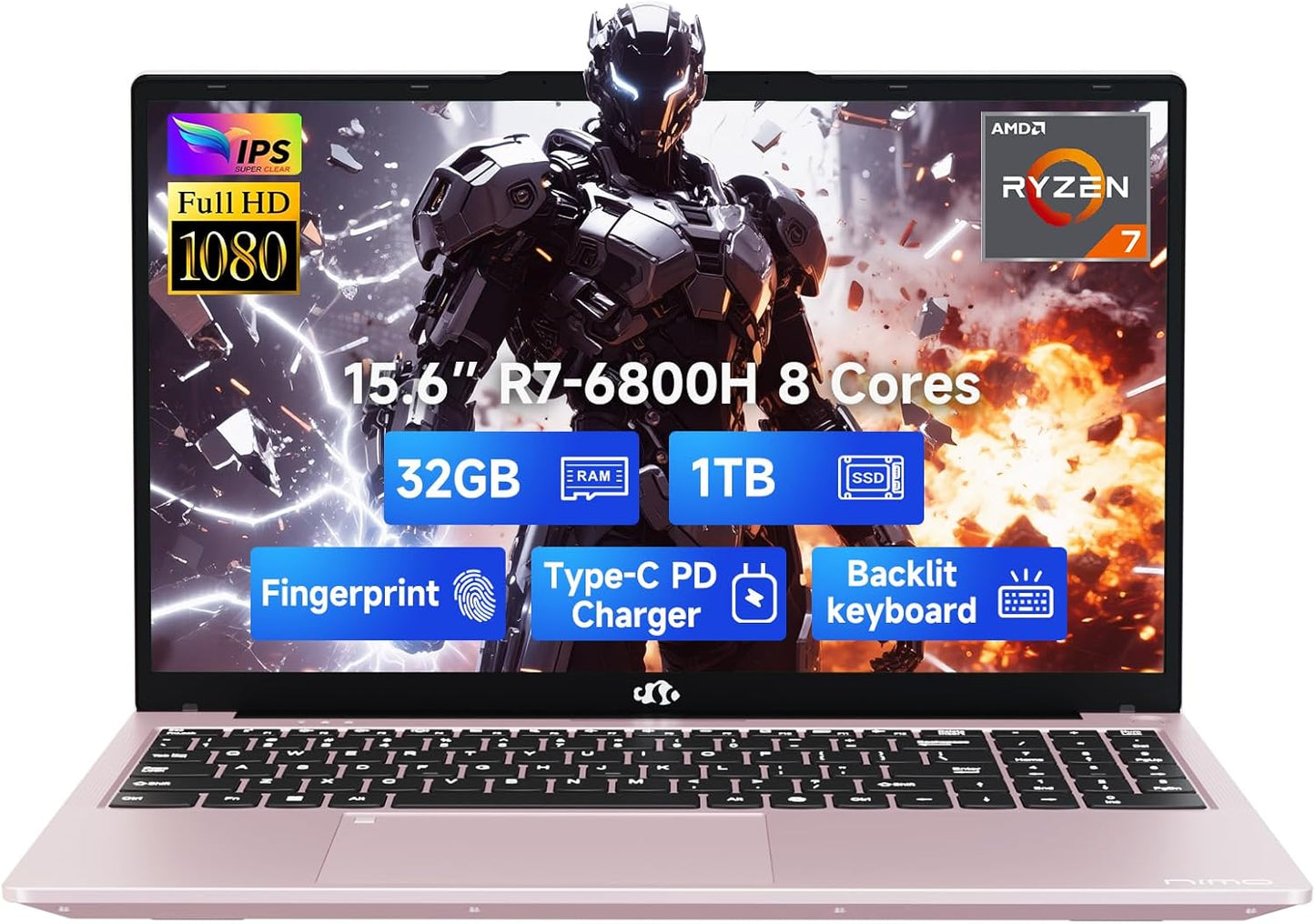 NIMO 15.6 FHD Gaming Laptop with Ryzen 7 and 32GB RAM