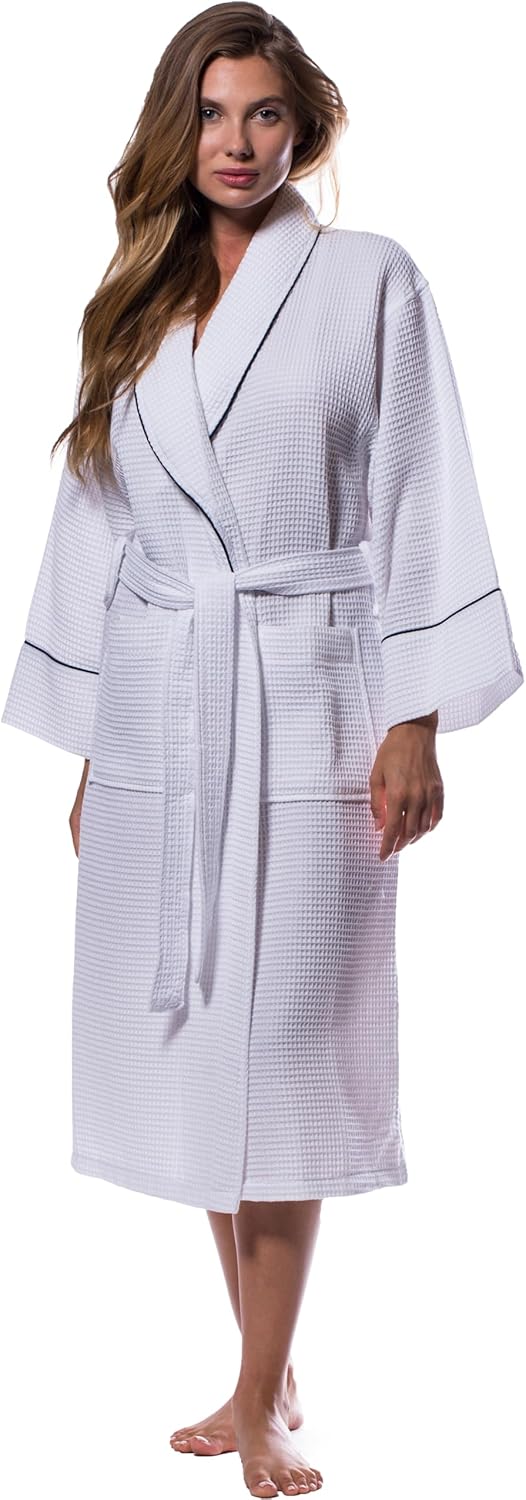 Turquaz Lightweight Full-Length Waffle Kimono Bathrobe for Women