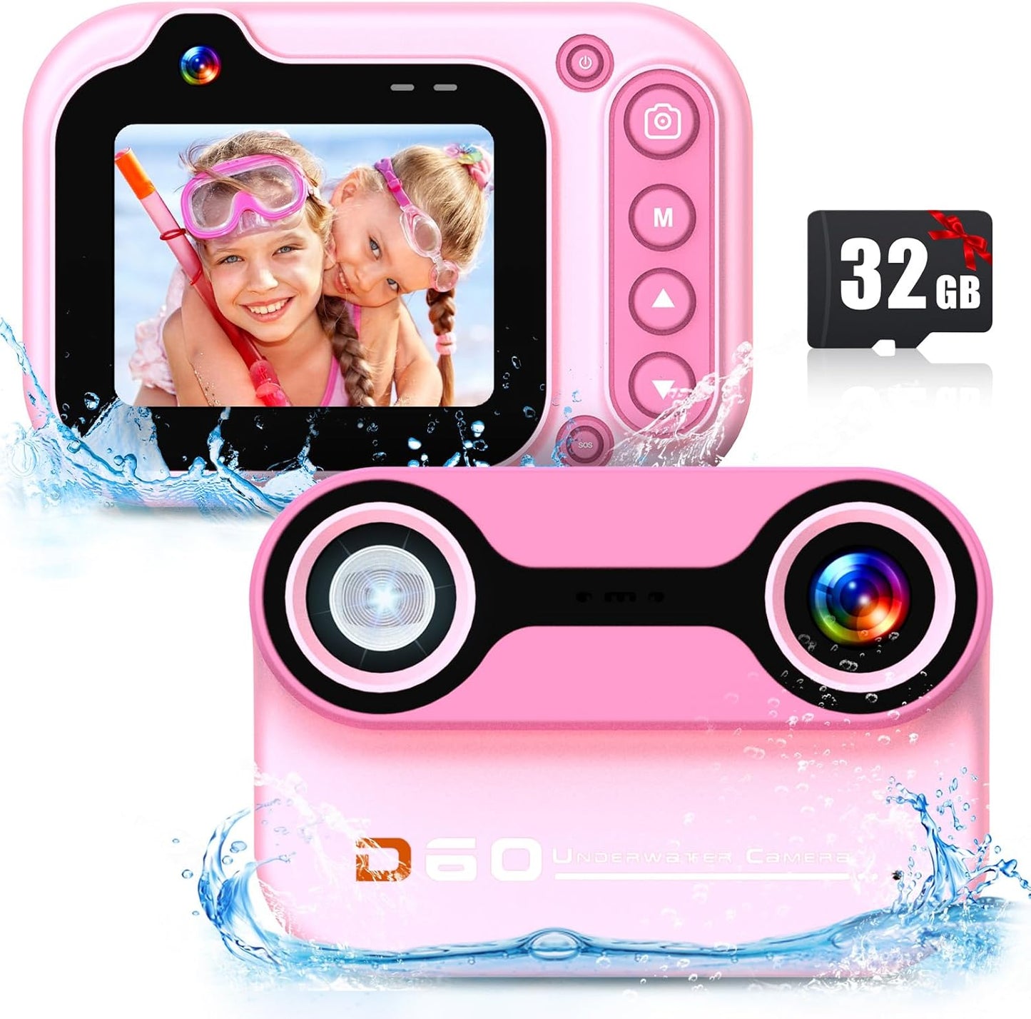 10FT Underwater Kids Camera - 1080P HD, 26MP, 10X Zoom - Pink