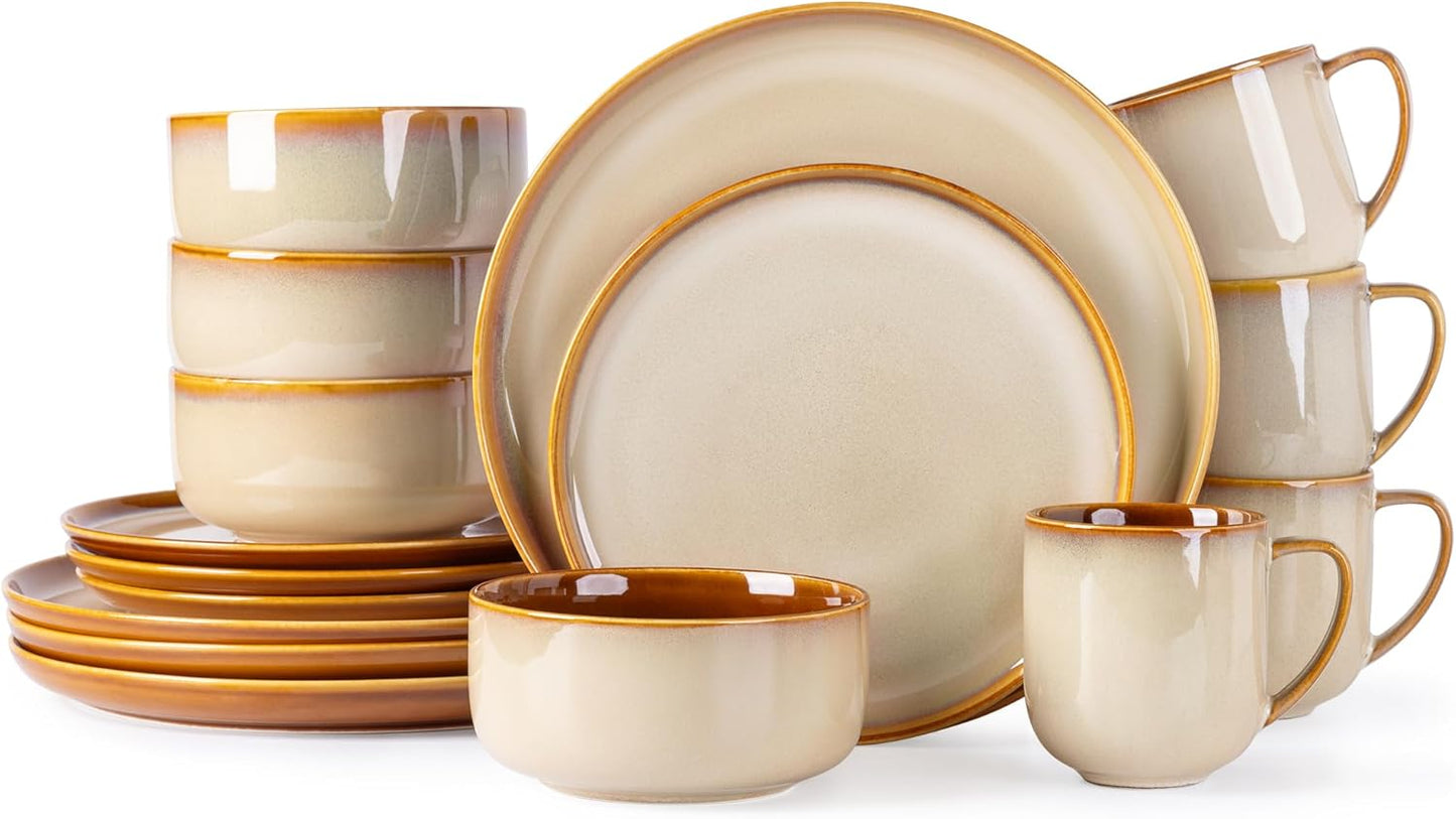 LERATIO Ceramic Dinnerware Set for 4 - Elegant 16-Piece Set