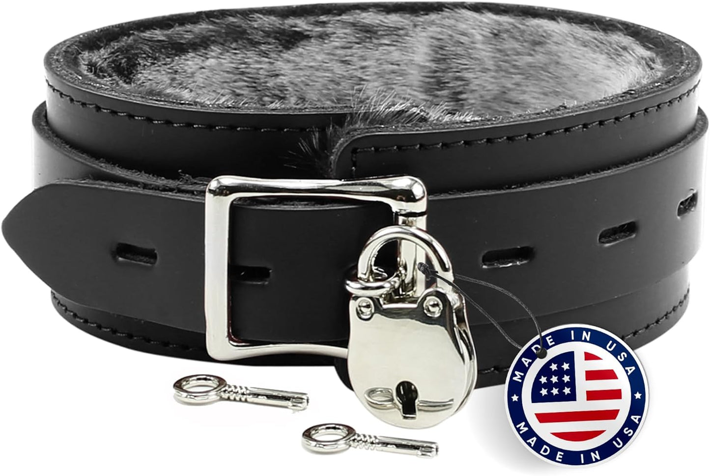 VP Leather Austin Latigo Leather Collar with Faux Fur Lining