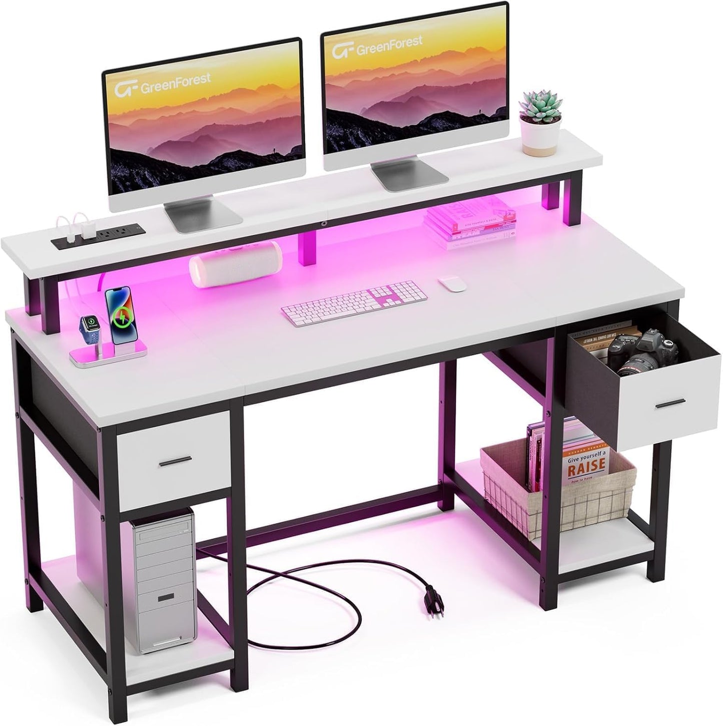 50 Gaming Desk with LED Lights & Storage