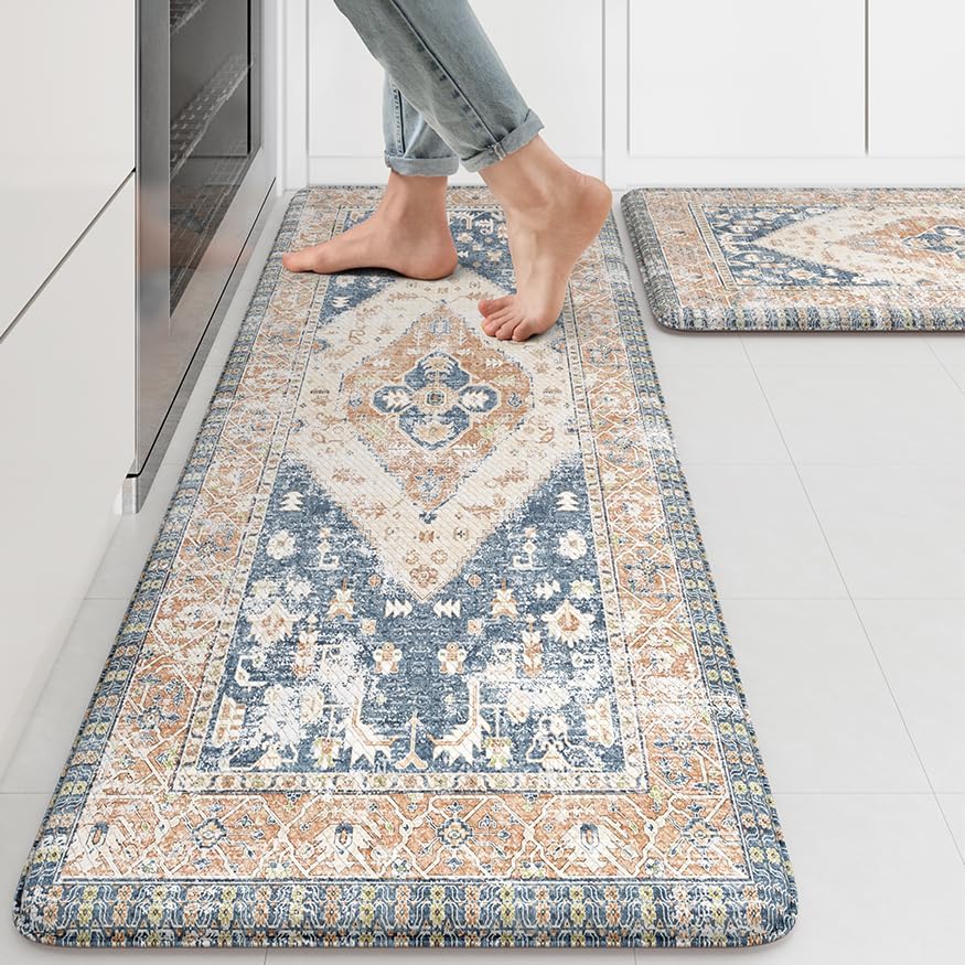 KIMODE Kitchen Rugs and Mats 2PCS Cushioned Anti Fatigue Set