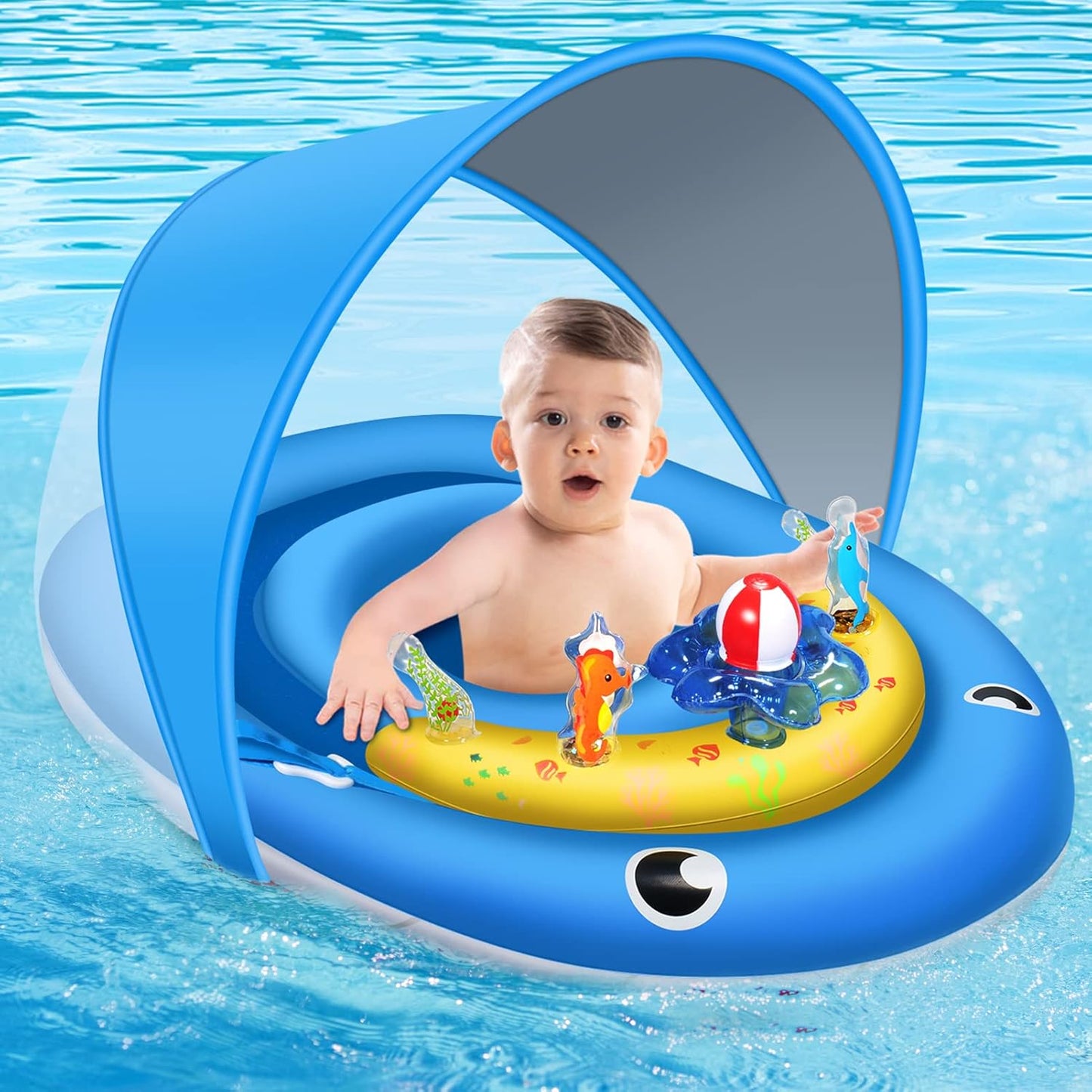 UPF50+ Baby Pool Float with Canopy - Sun Protection Swim Fun