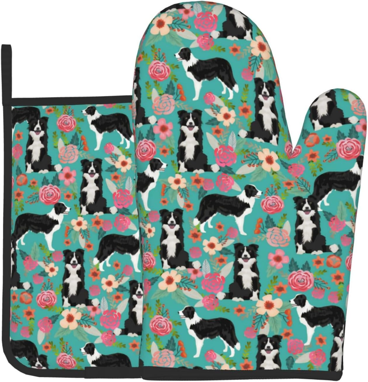 Non-Slip Heat Resistant Border Collie Oven Mitts - Villelucas