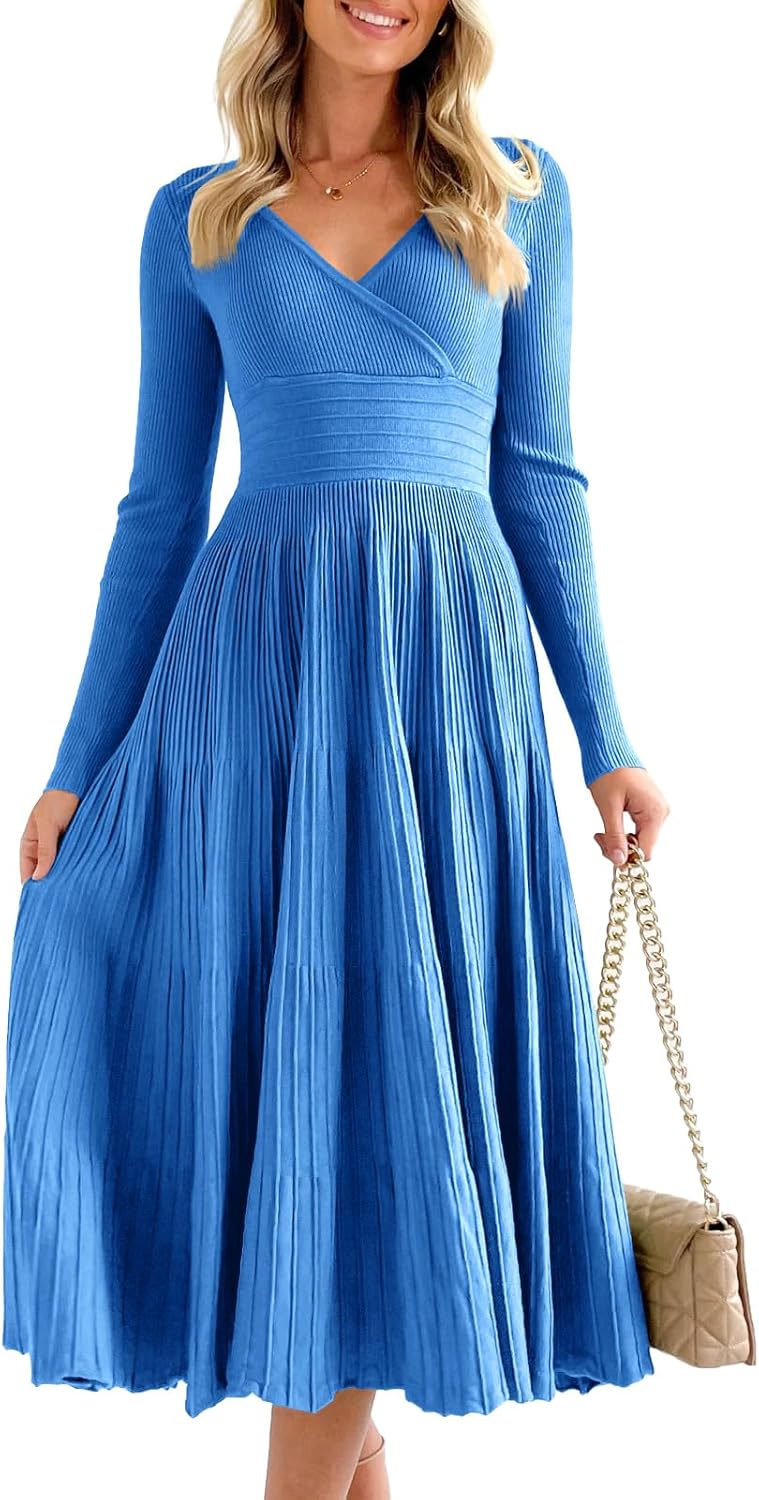 Elegant Knit Maxi Dress for Women - Long Sleeve Midi Style
