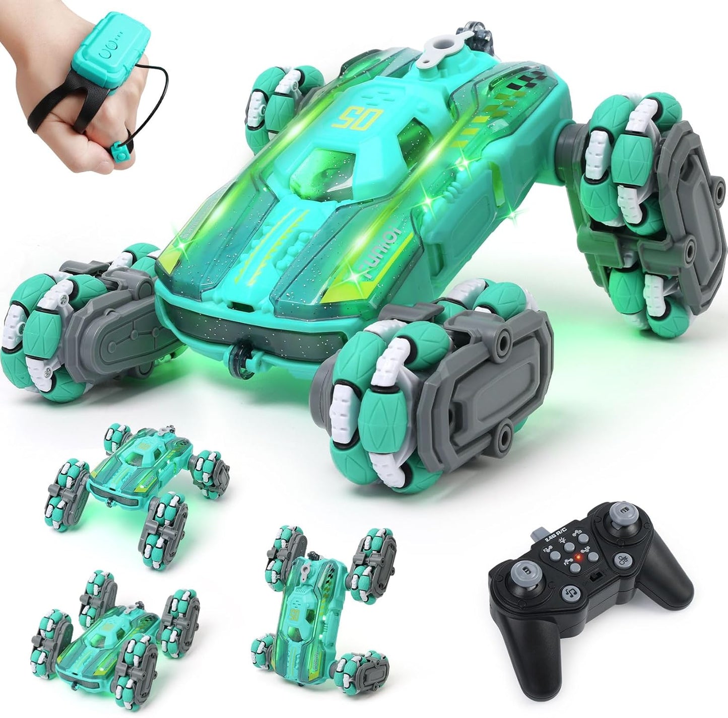 8WD RC Stunt Car - Remote & Hand-Controlled with Lights & Music