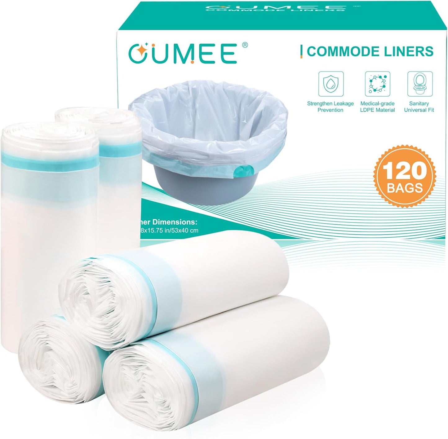 OUMEE 120 Portable Toilet Liners for Commode Chair