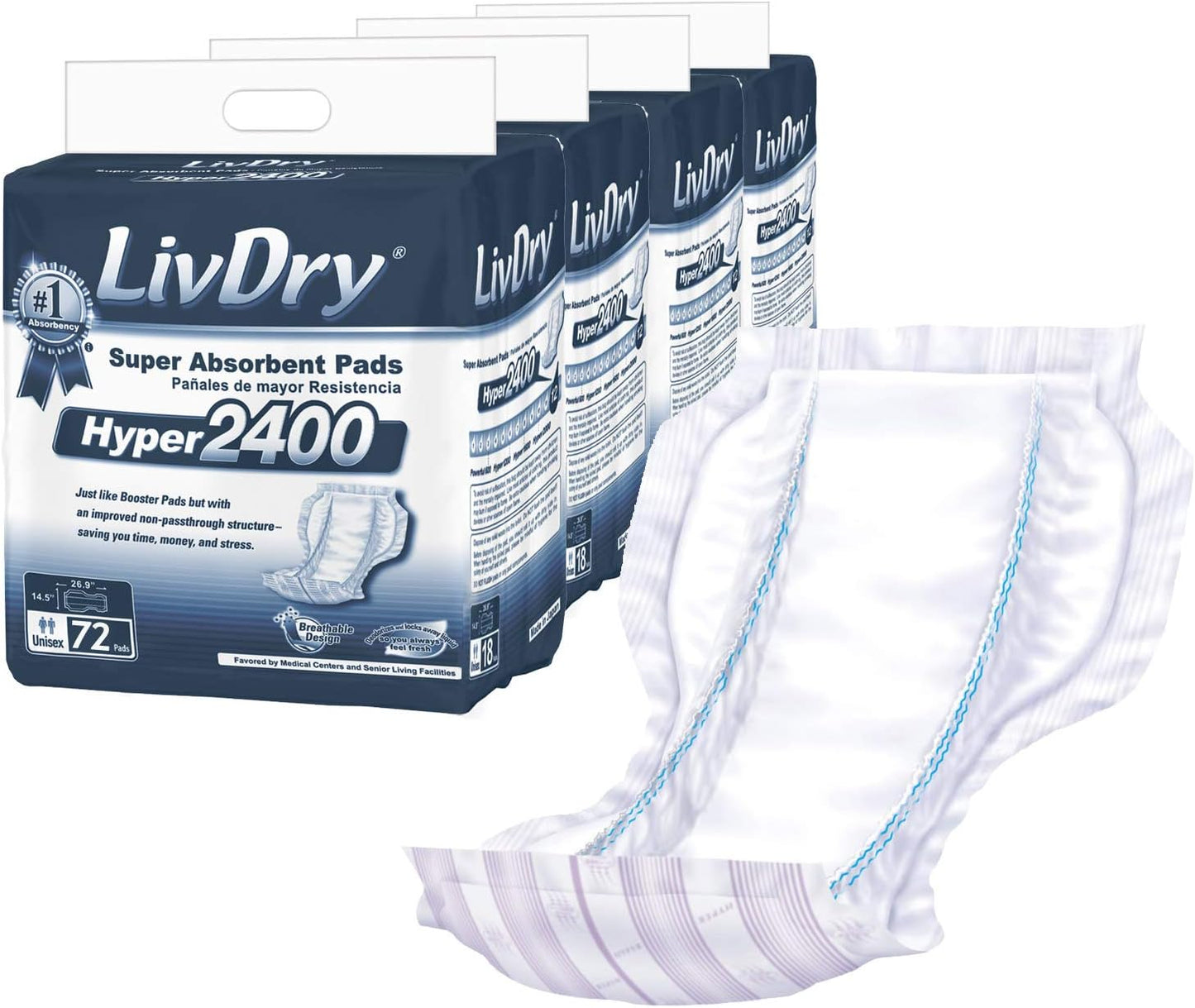 LivDry High Absorbency Pad Insert for Incontinence Briefs
