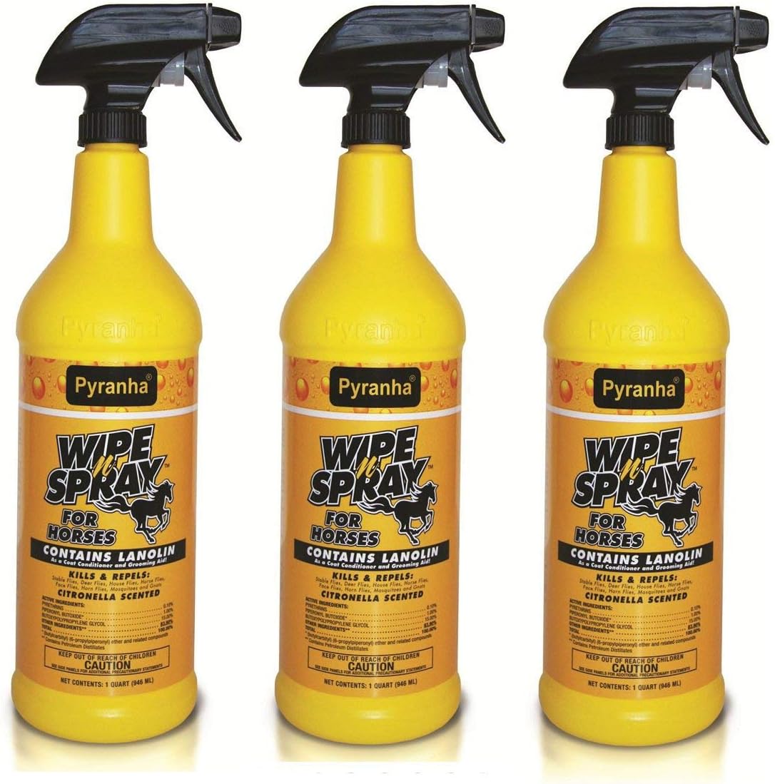 Pyranha Wipe N Spray Fly Protection Spray for Horses, 3 Pack