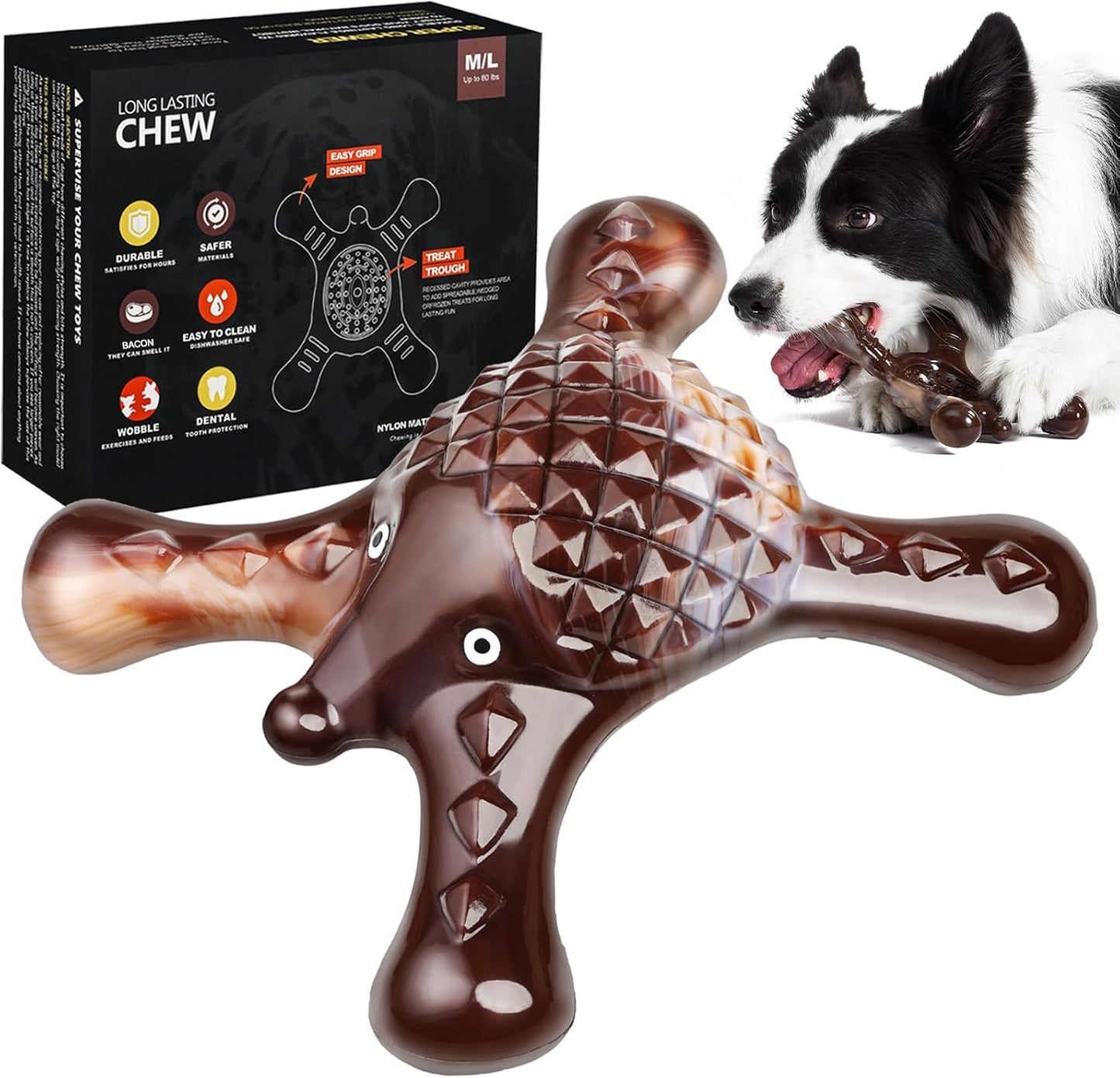 Durable Dog Chew Toy - Tough Nylon Bone, Bacon Flavor