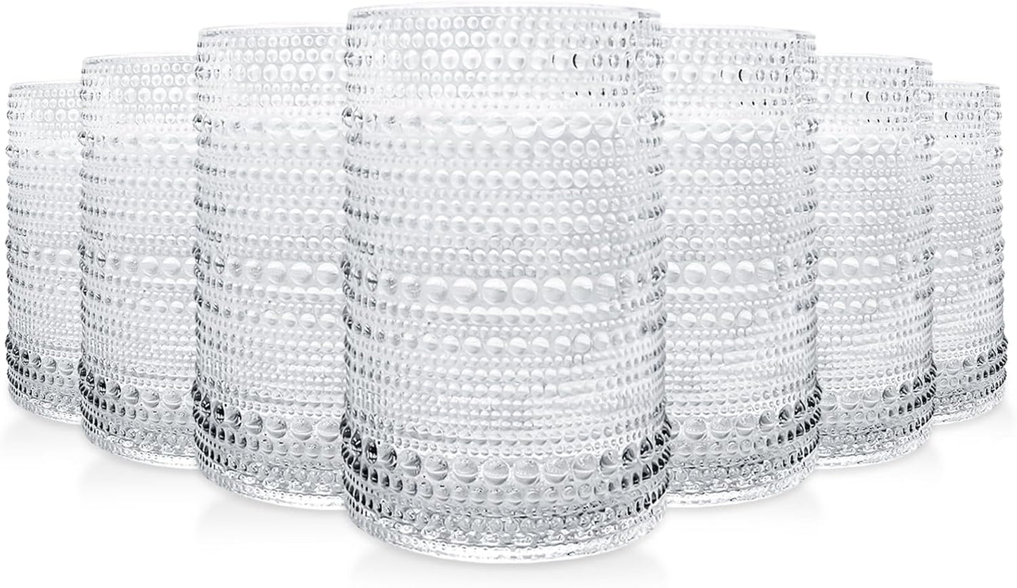 Vintage Drinking Glasses Set of 12 - Thick Hobnail Tumblers
