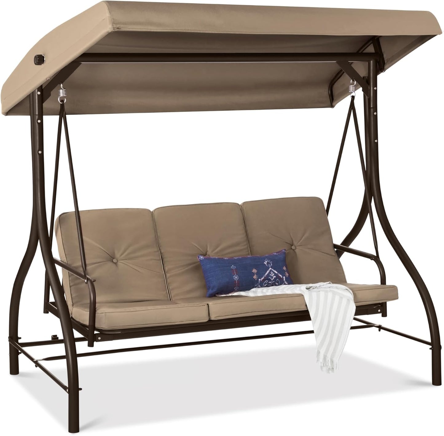 3-Seat Outdoor Large Converting Canopy Swing Glider for Relaxation