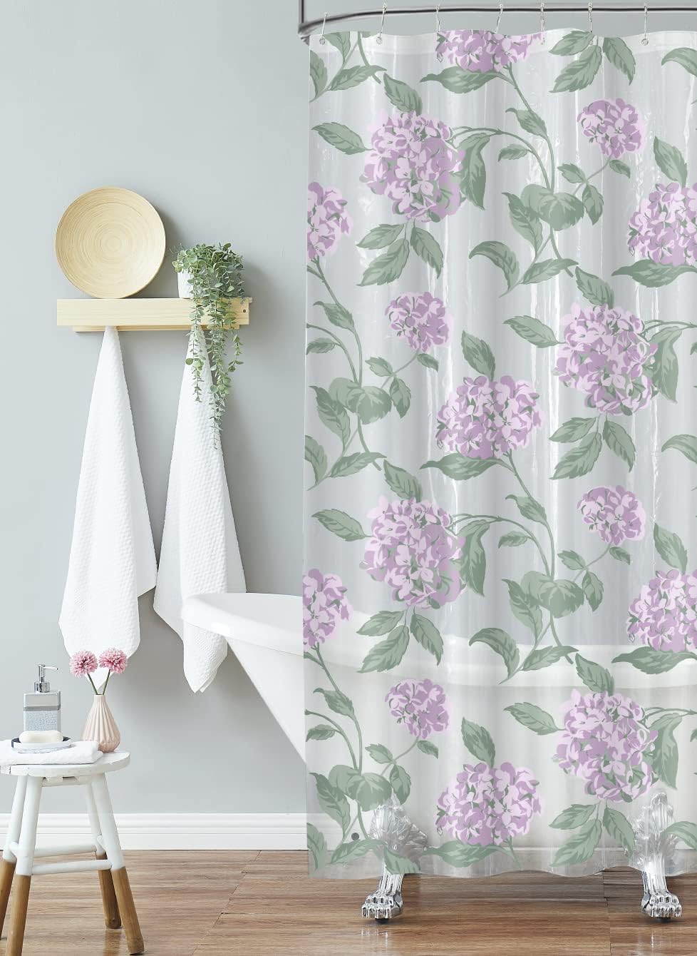 Laura Ashley Lavender Hydrangea Shower Curtain - Elegant Waterproof Design