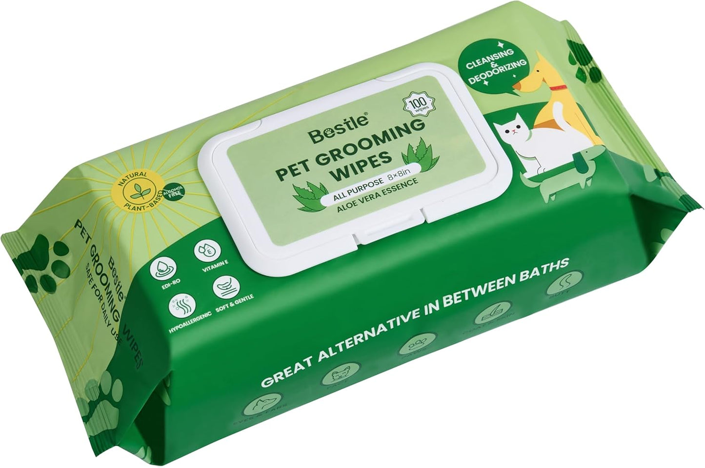 100 Count Conditioning Pet Wipes - Gentle Cleaning & Shine