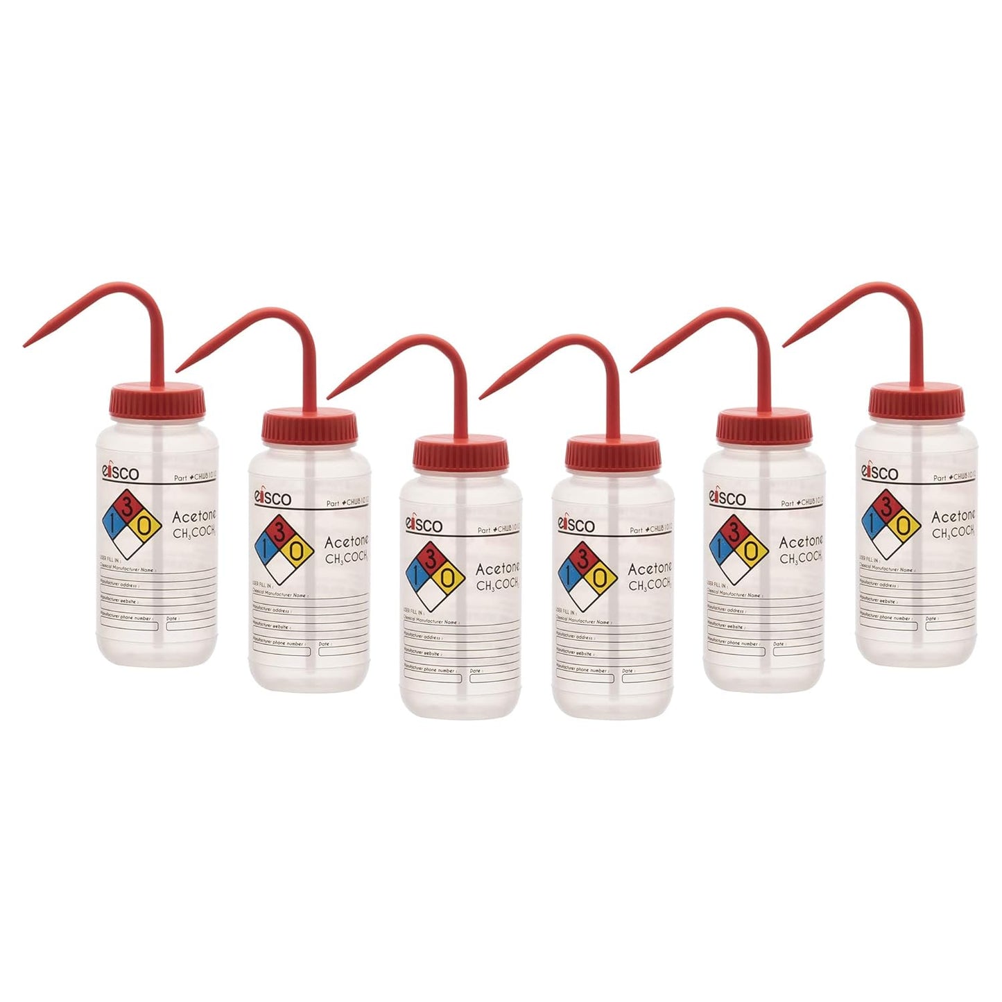 EISCO 6PK Wash Bottle Set for Acetone - 500ml Capacity