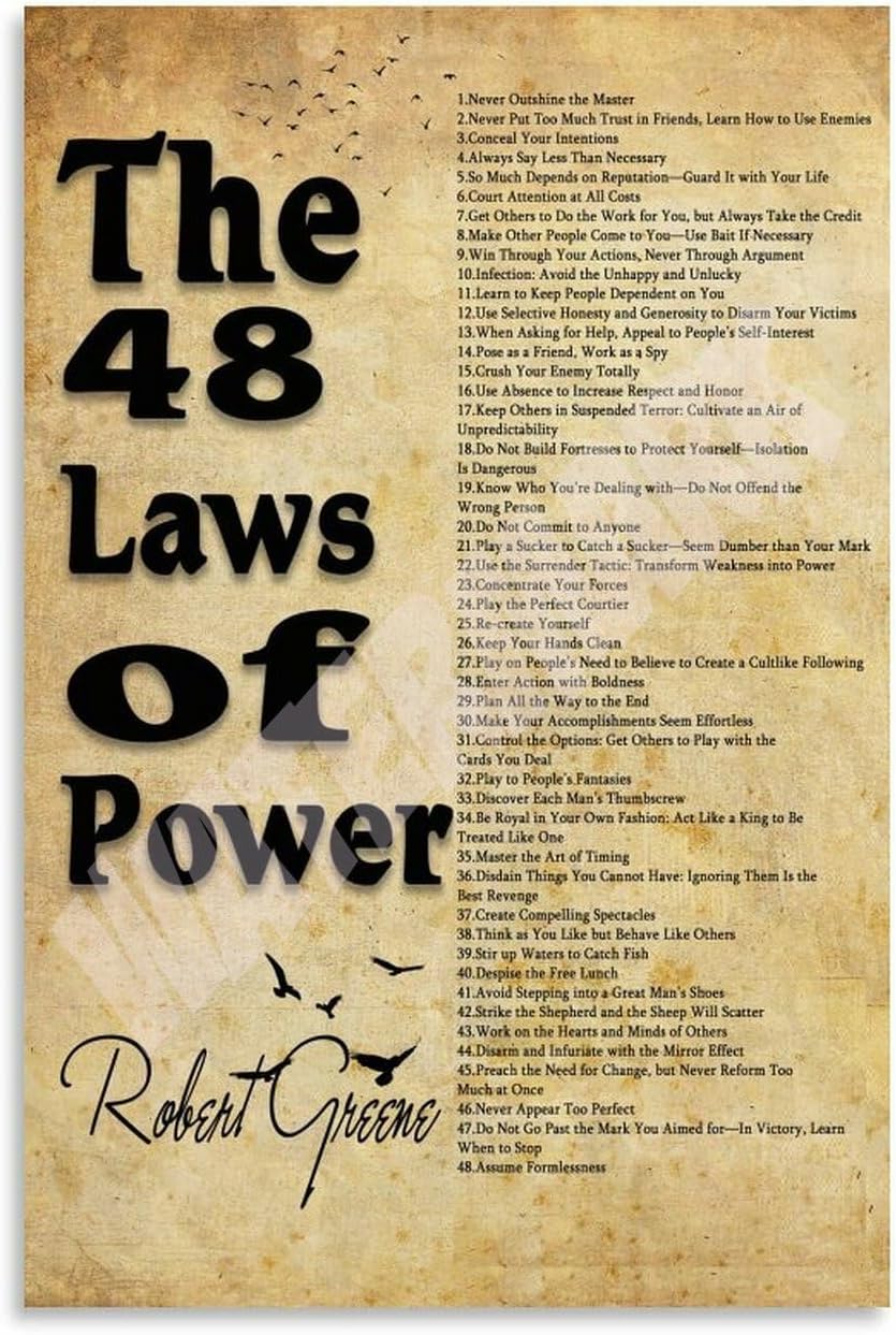 Powerful 48 Laws Wall Art - 20x30 Canvas Poster